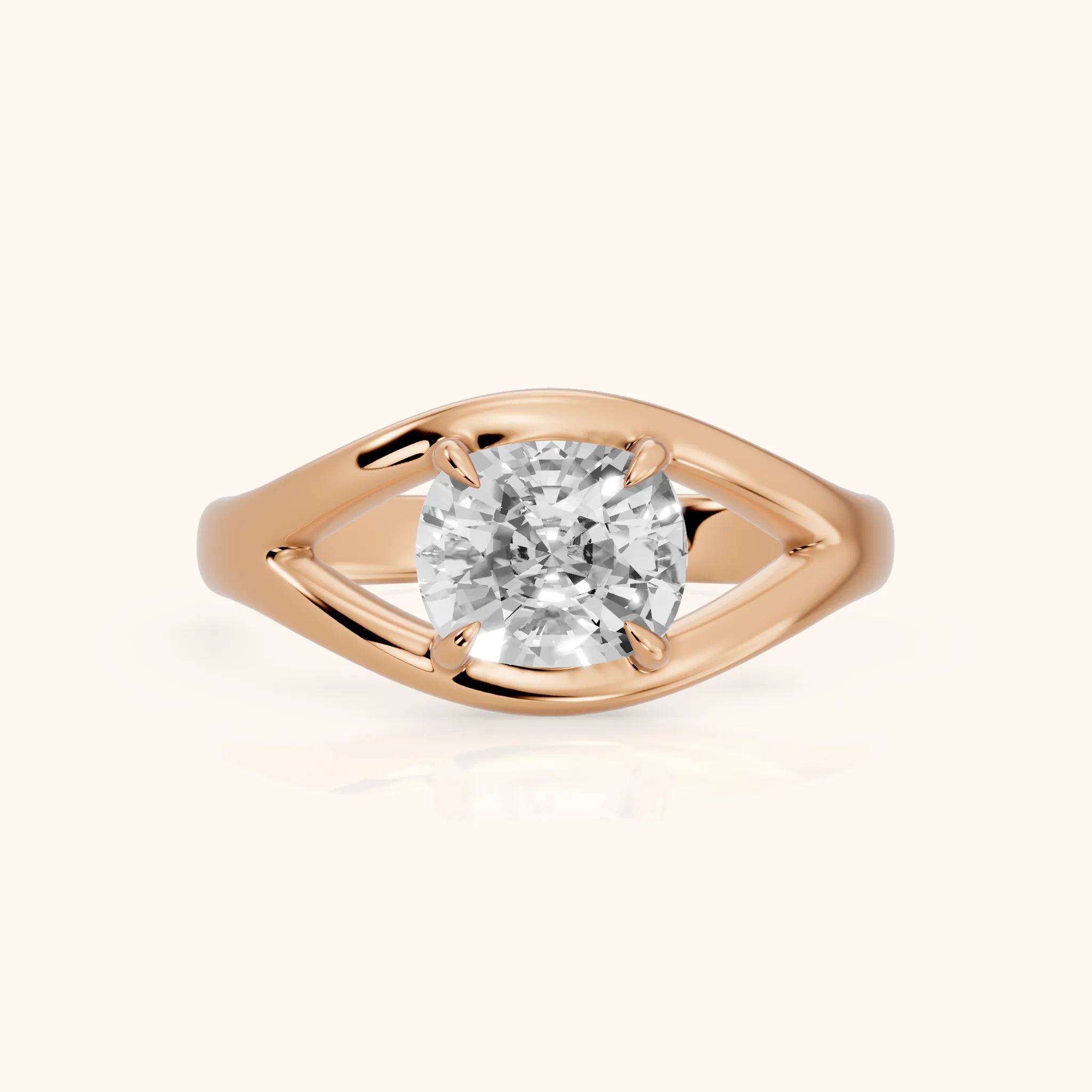 Madeleine Split Shank Cushion Diamond Engagement Ring in Rose Gold — view 1