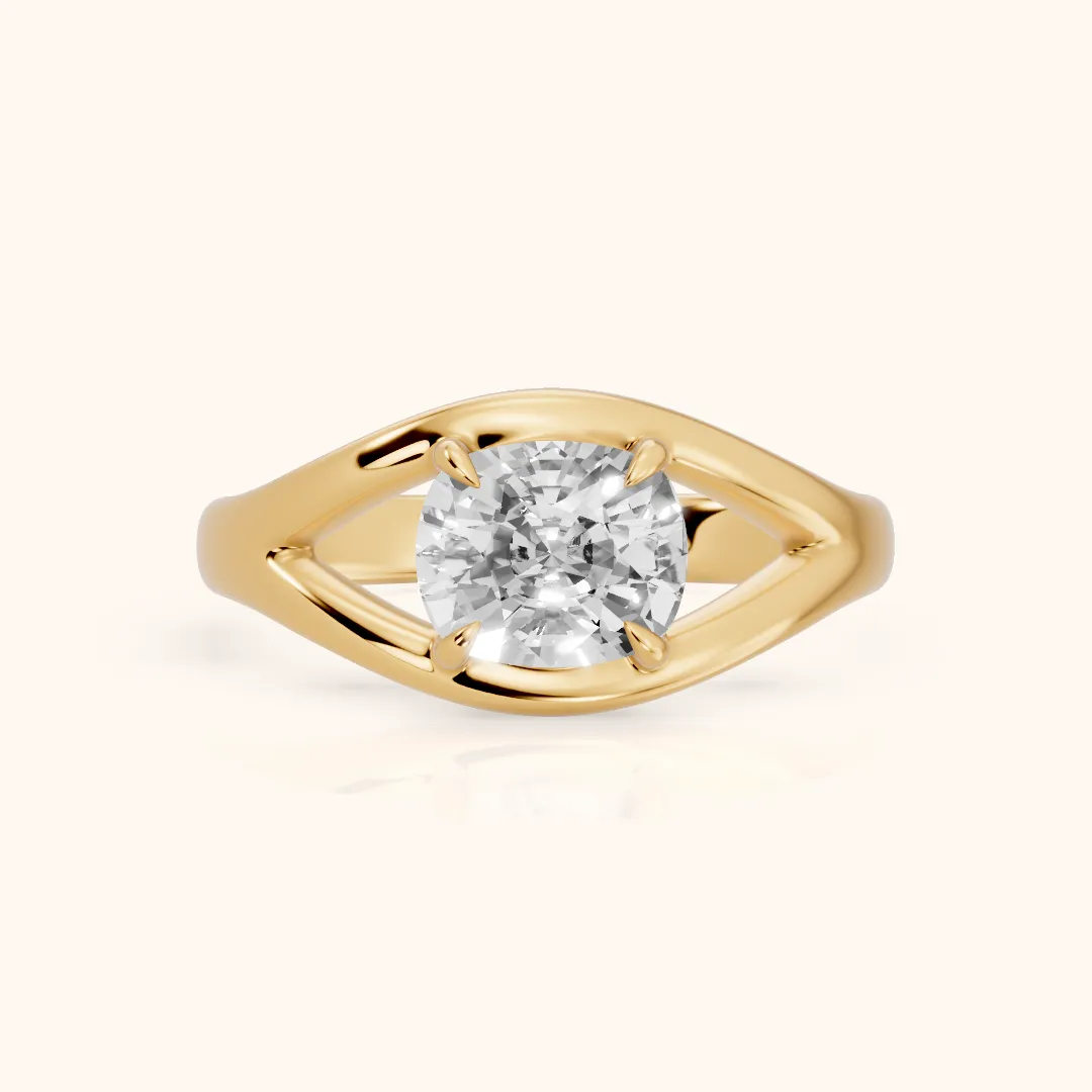 Madeleine Split Shank Cushion Diamond Engagement Ring in Yellow Gold — view 2