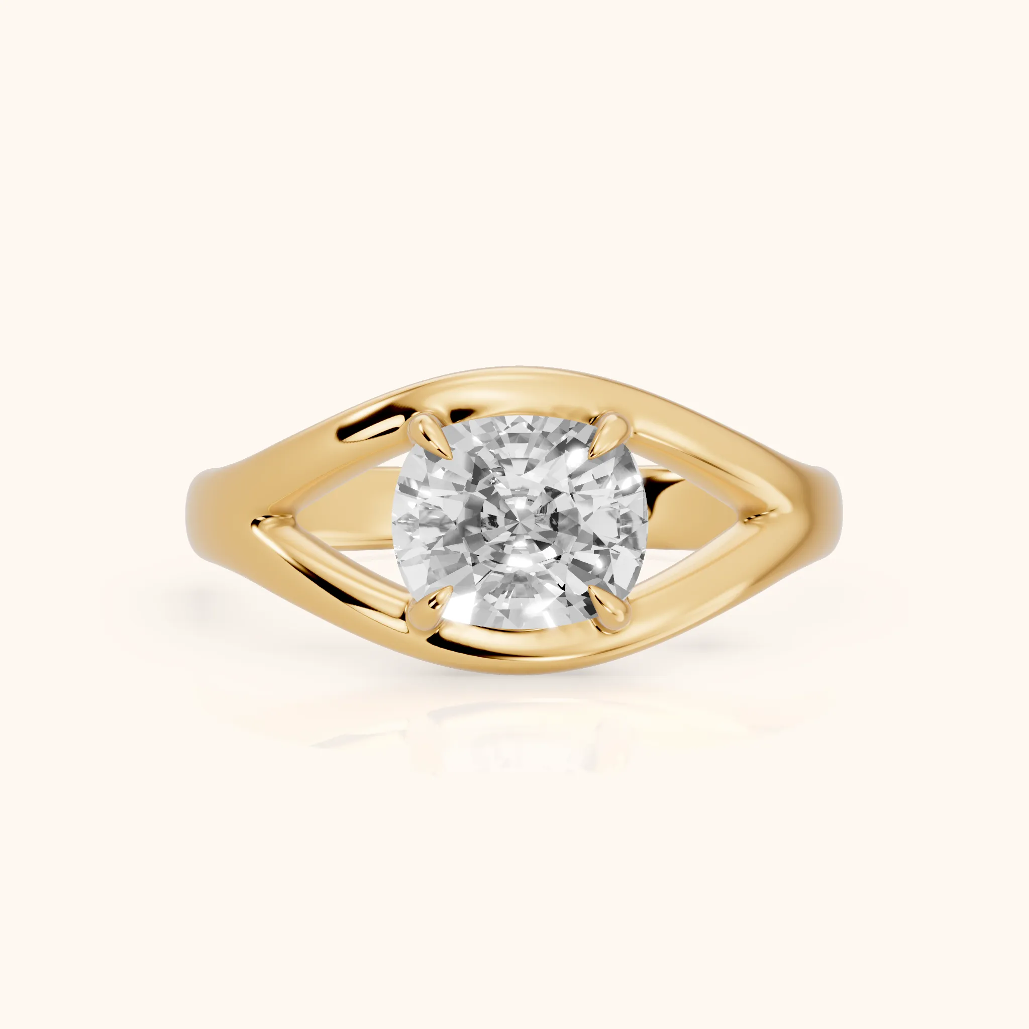 Madeleine Split Shank Cushion Diamond Engagement Ring in Yellow Gold — view 1