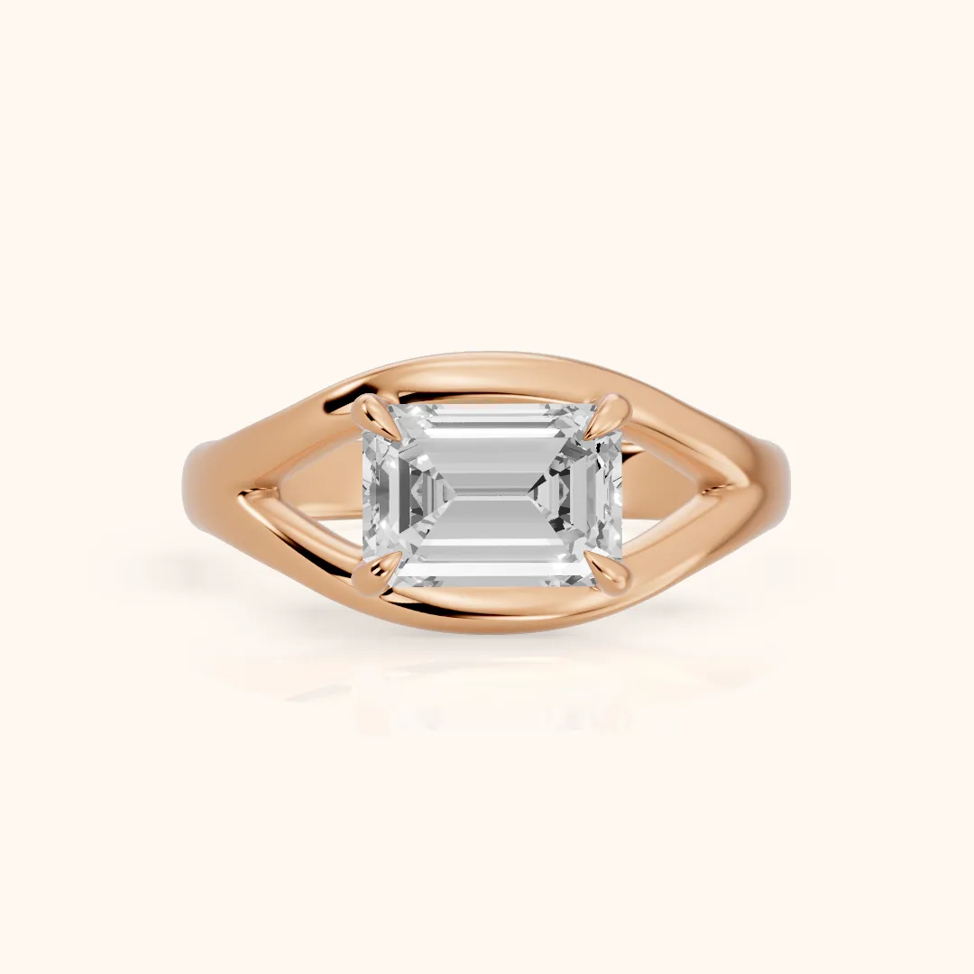 Madeleine Split Shank Emerald Diamond Engagement Ring in Rose Gold — view 2
