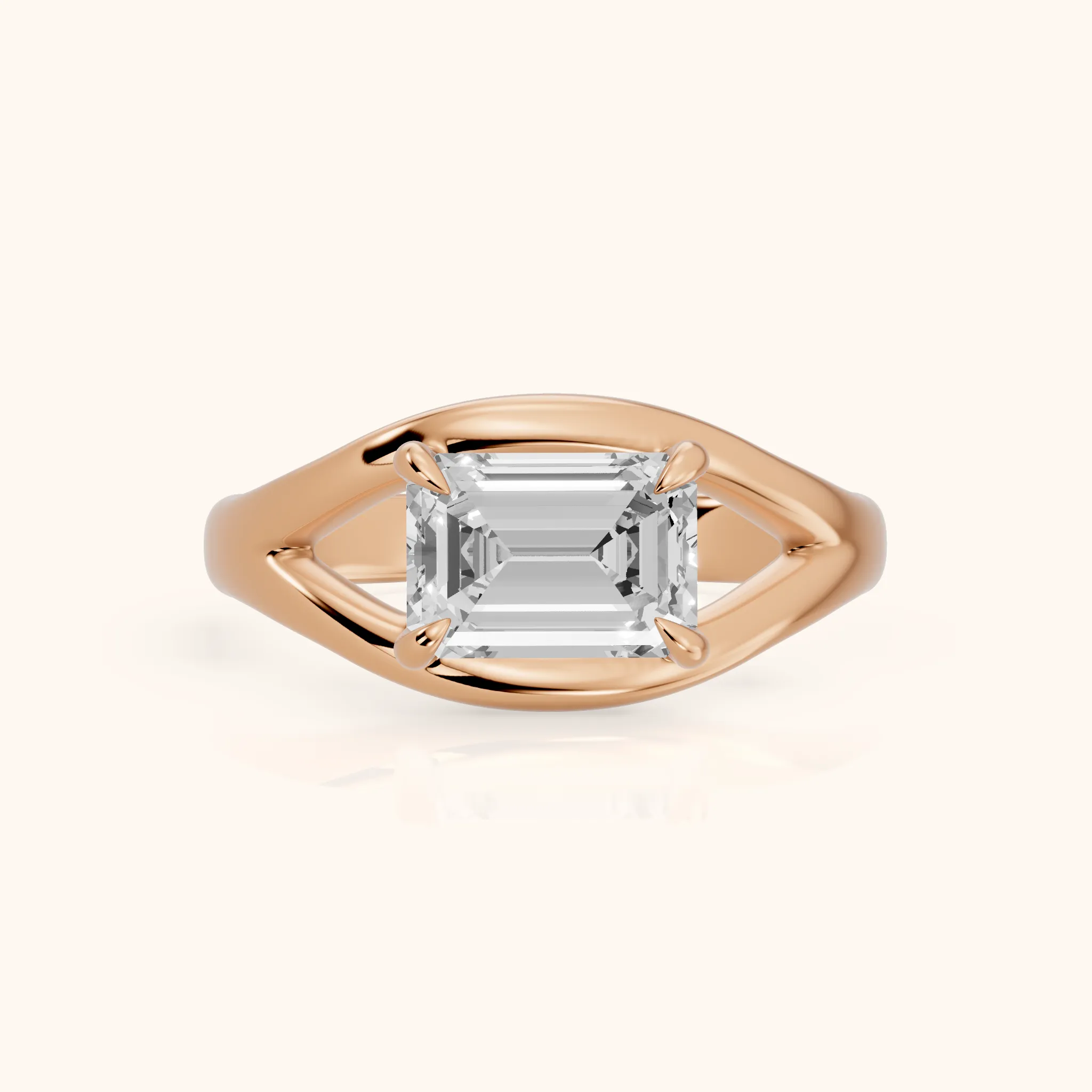 Madeleine Split Shank Emerald Diamond Engagement Ring in Rose Gold — view 1