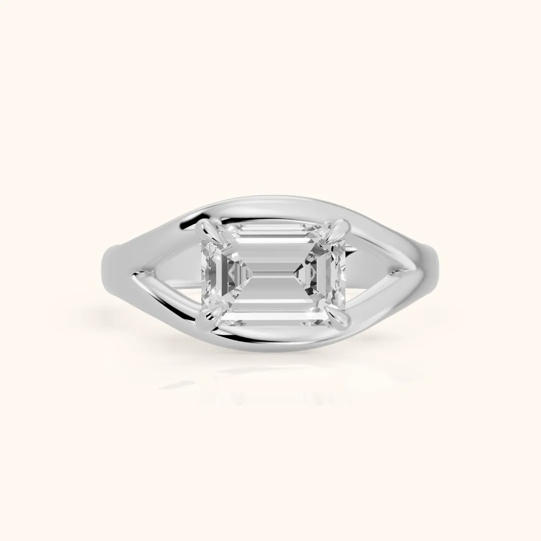 Madeleine Split Shank Emerald Diamond Engagement Ring in Silver — view 2