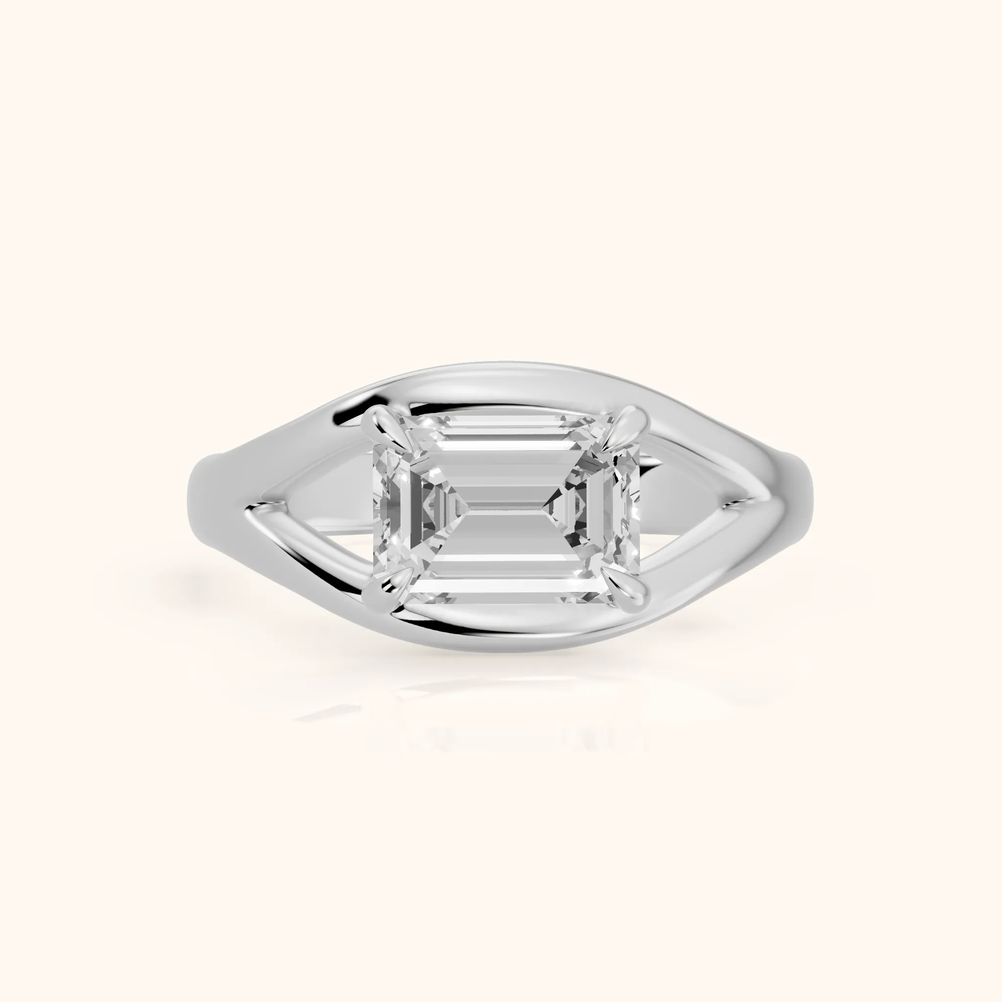 Madeleine Split Shank Emerald Diamond Engagement Ring in Silver — view 1