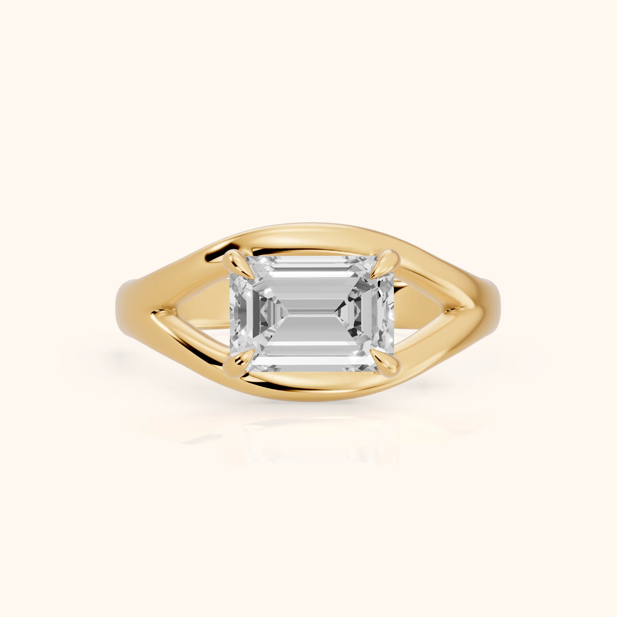 Madeleine Split Shank Emerald Diamond Engagement Ring in Yellow Gold — view 1