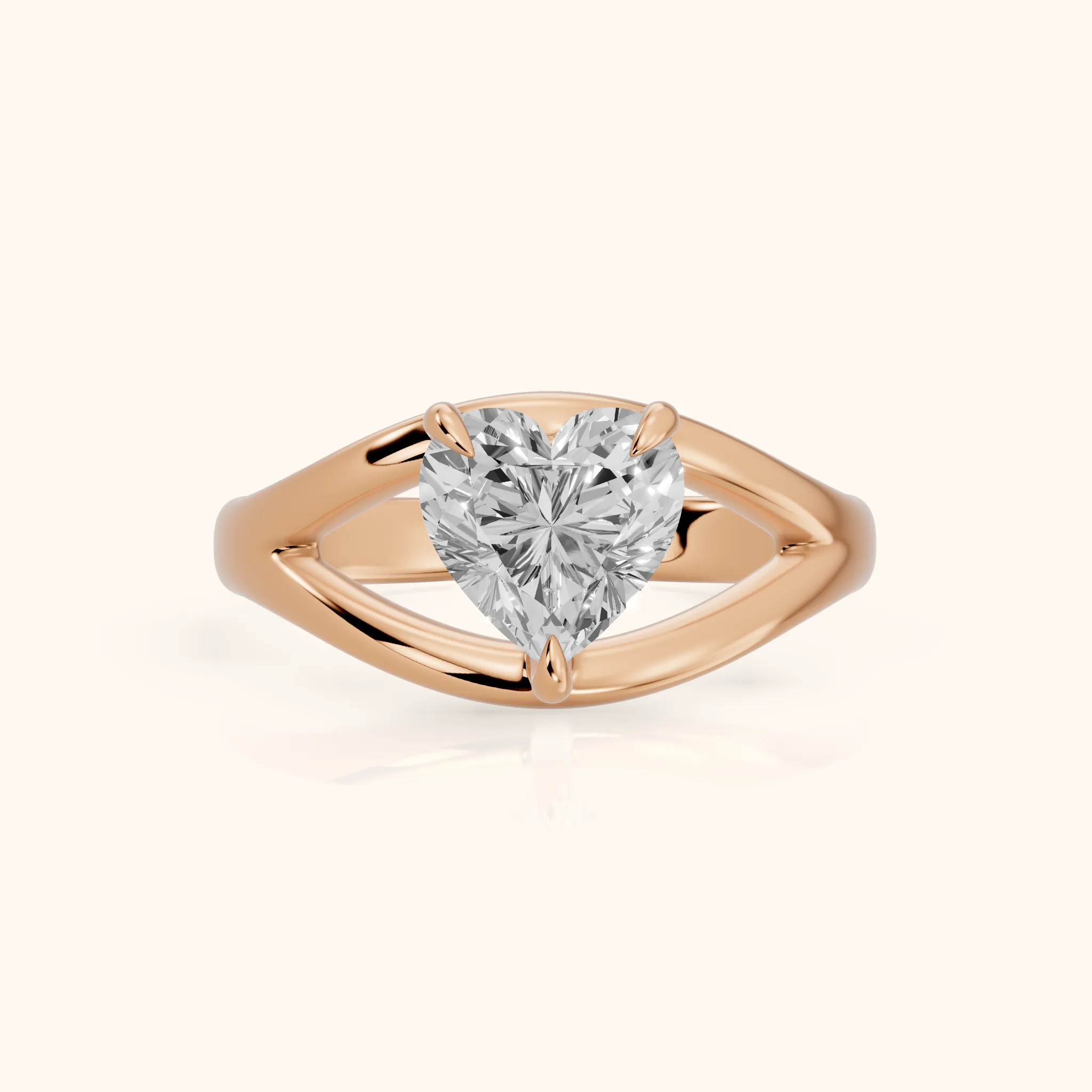 Madeleine Split Shank Heart Diamond Engagement Ring in Rose Gold — view 1