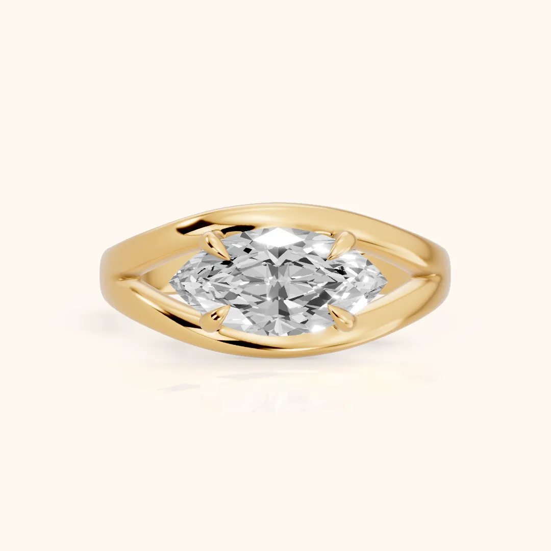 Madeleine Split Shank Marquise Diamond Engagement Ring in Yellow Gold — view 2