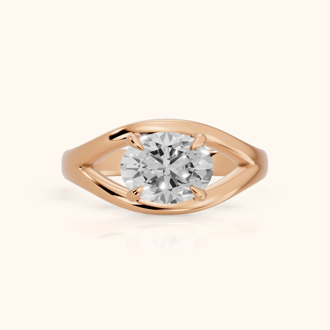 Madeleine Split Shank Oval Diamond Engagement Ring in Rose Gold — view 2