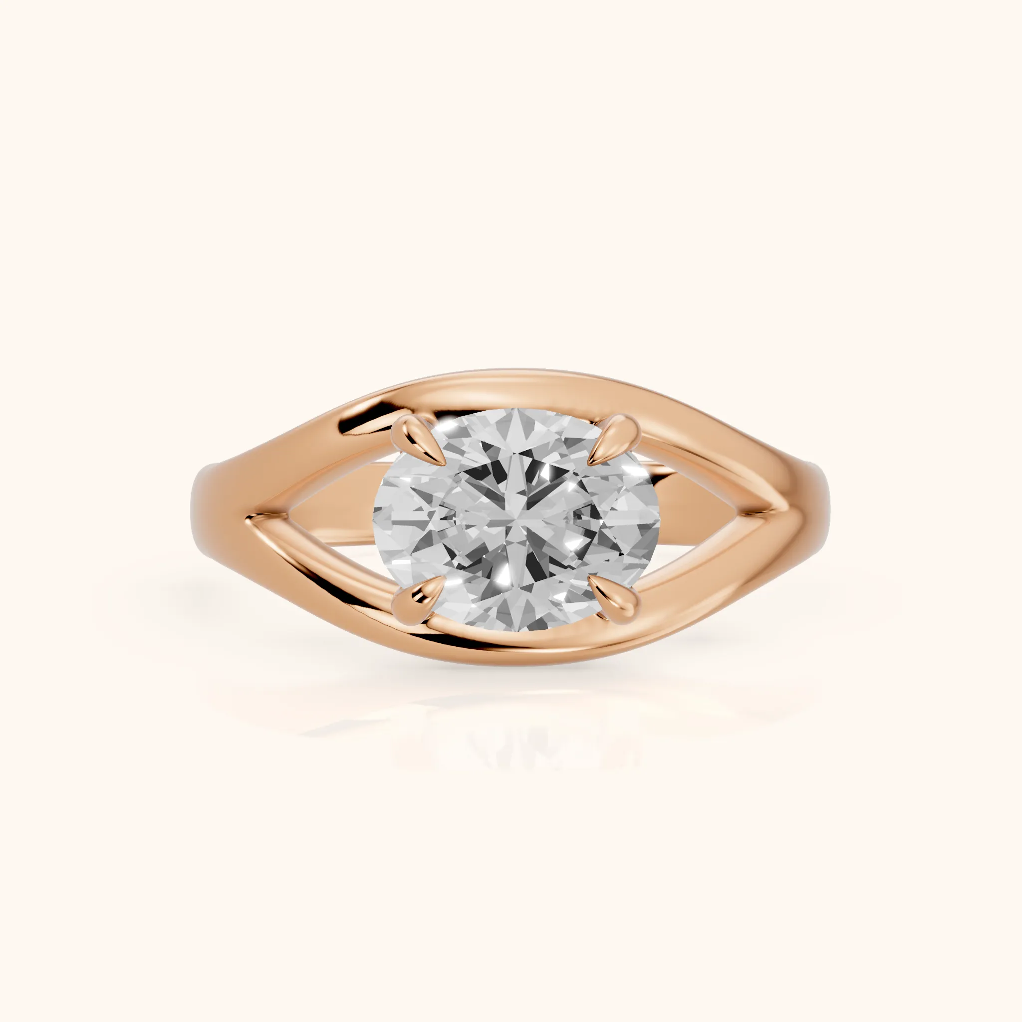 Madeleine Split Shank Oval Diamond Engagement Ring in Rose Gold — view 1