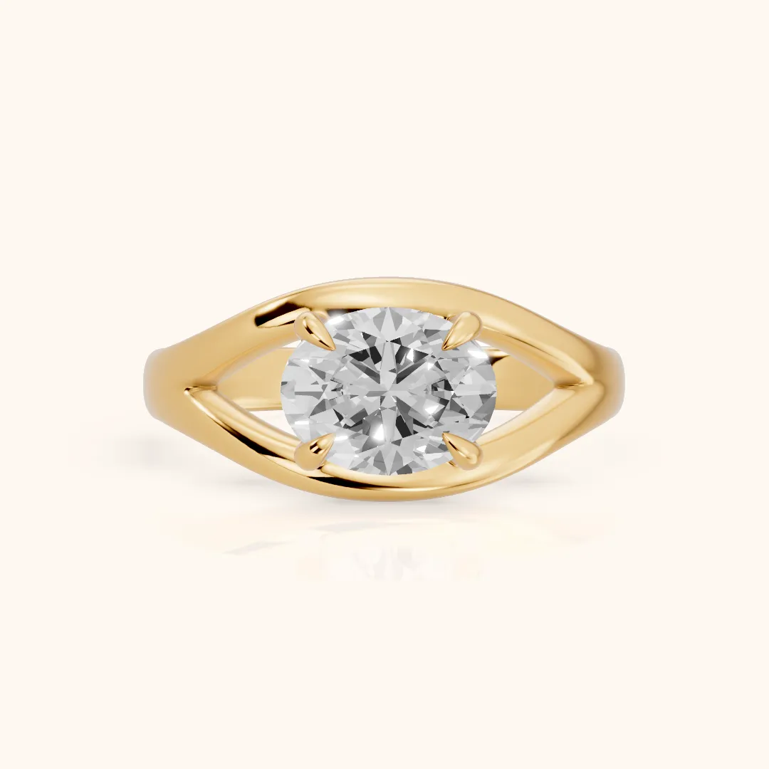 Madeleine Split Shank Oval Diamond Engagement Ring in Yellow Gold — view 2