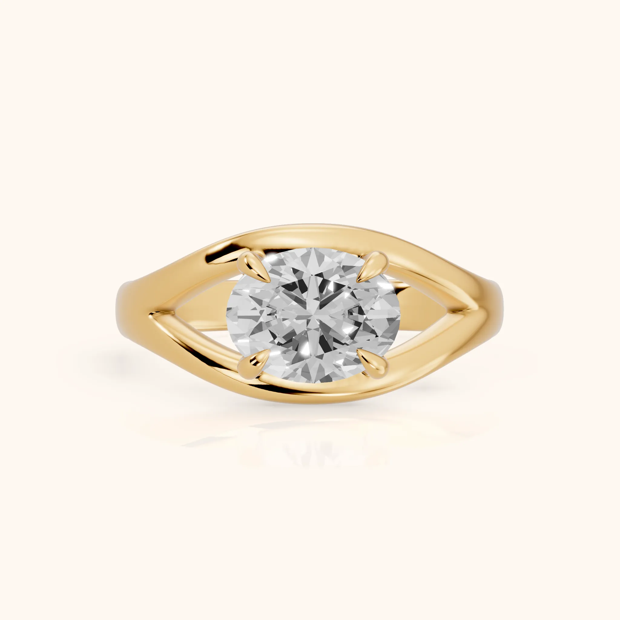 Madeleine Split Shank Oval Diamond Engagement Ring in Yellow Gold — view 1