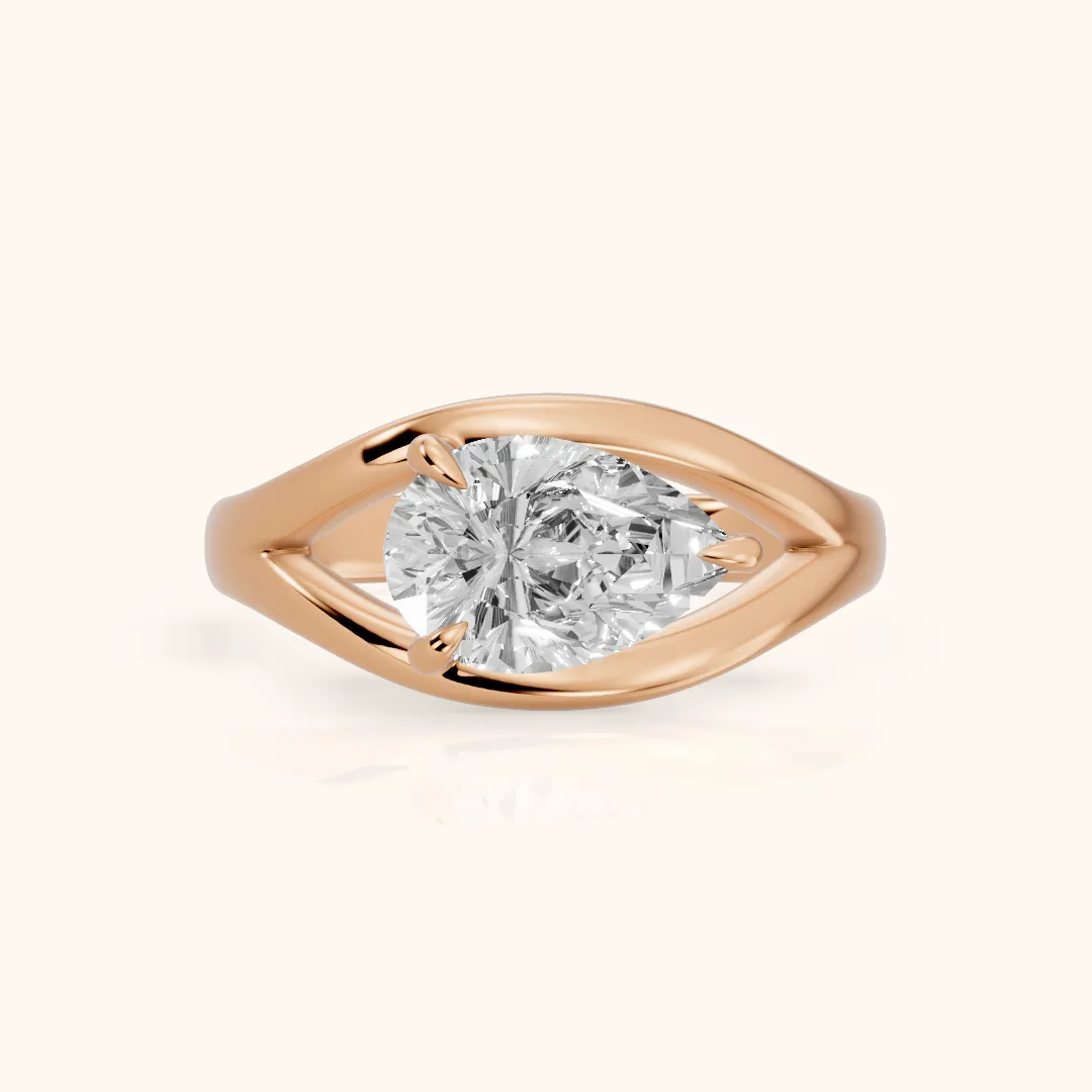 Madeleine Split Shank Pear Diamond Engagement Ring in Rose Gold — view 2