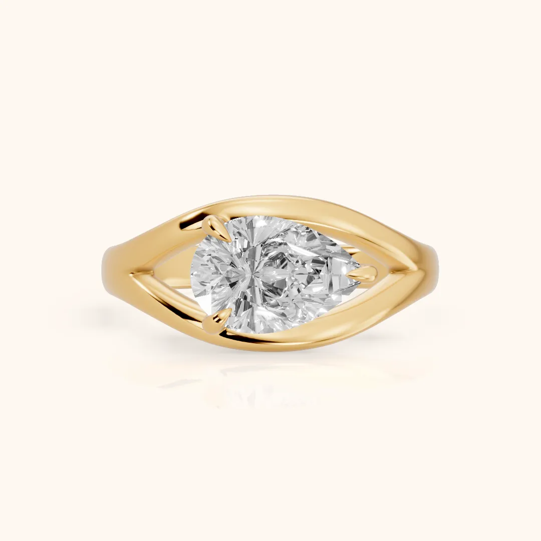 Madeleine Split Shank Pear Diamond Engagement Ring in Yellow Gold — view 2