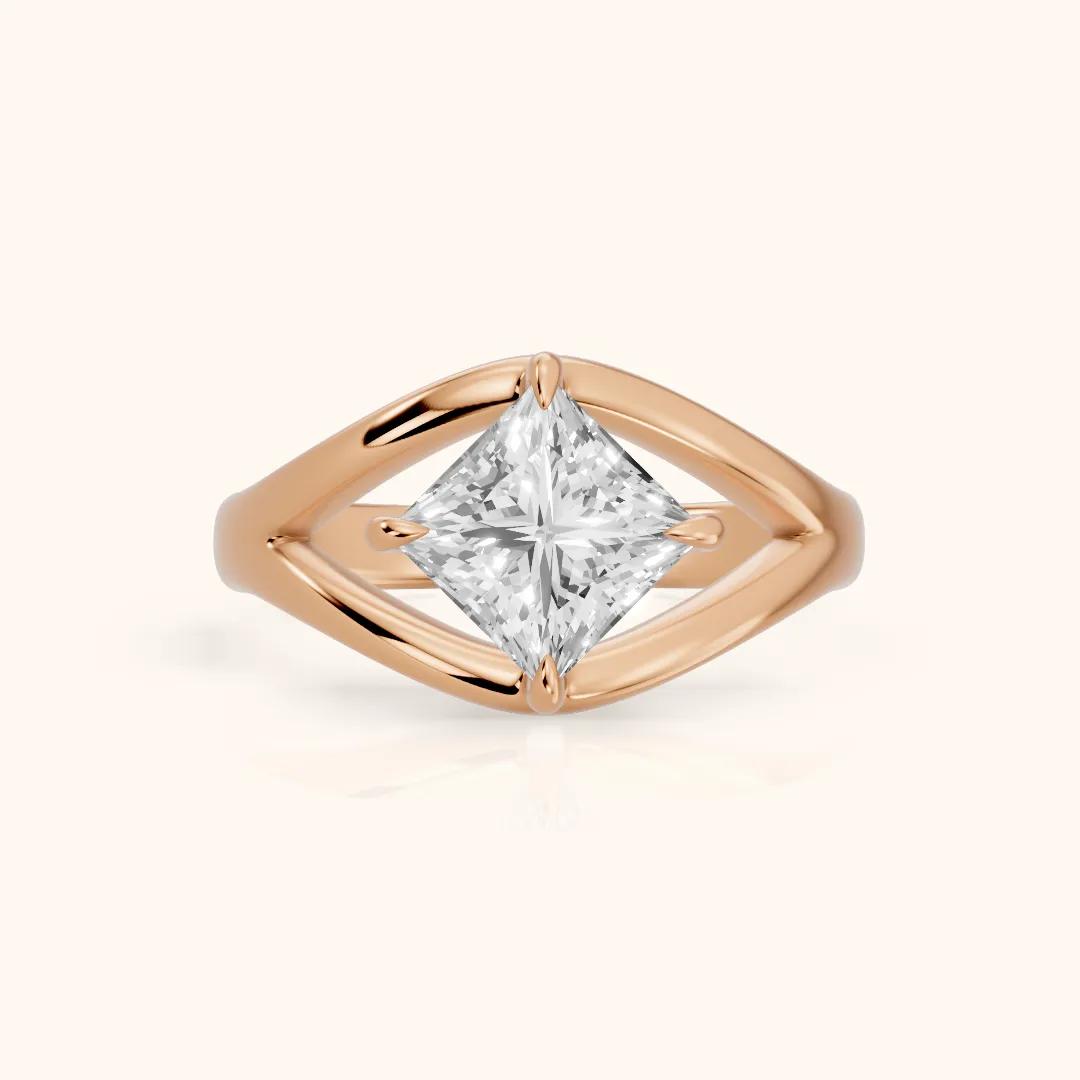 Madeleine Split Shank Princess Diamond Engagement Ring in Rose Gold — view 2