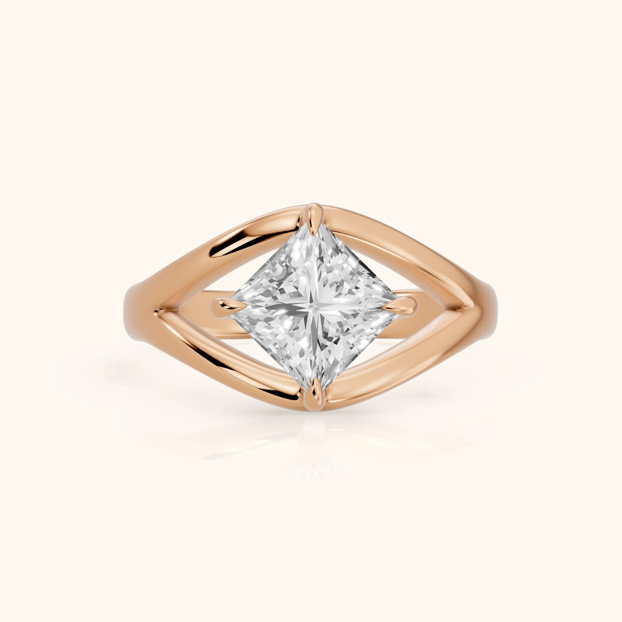 Madeleine Split Shank Princess Diamond Engagement Ring in Rose Gold — view 1