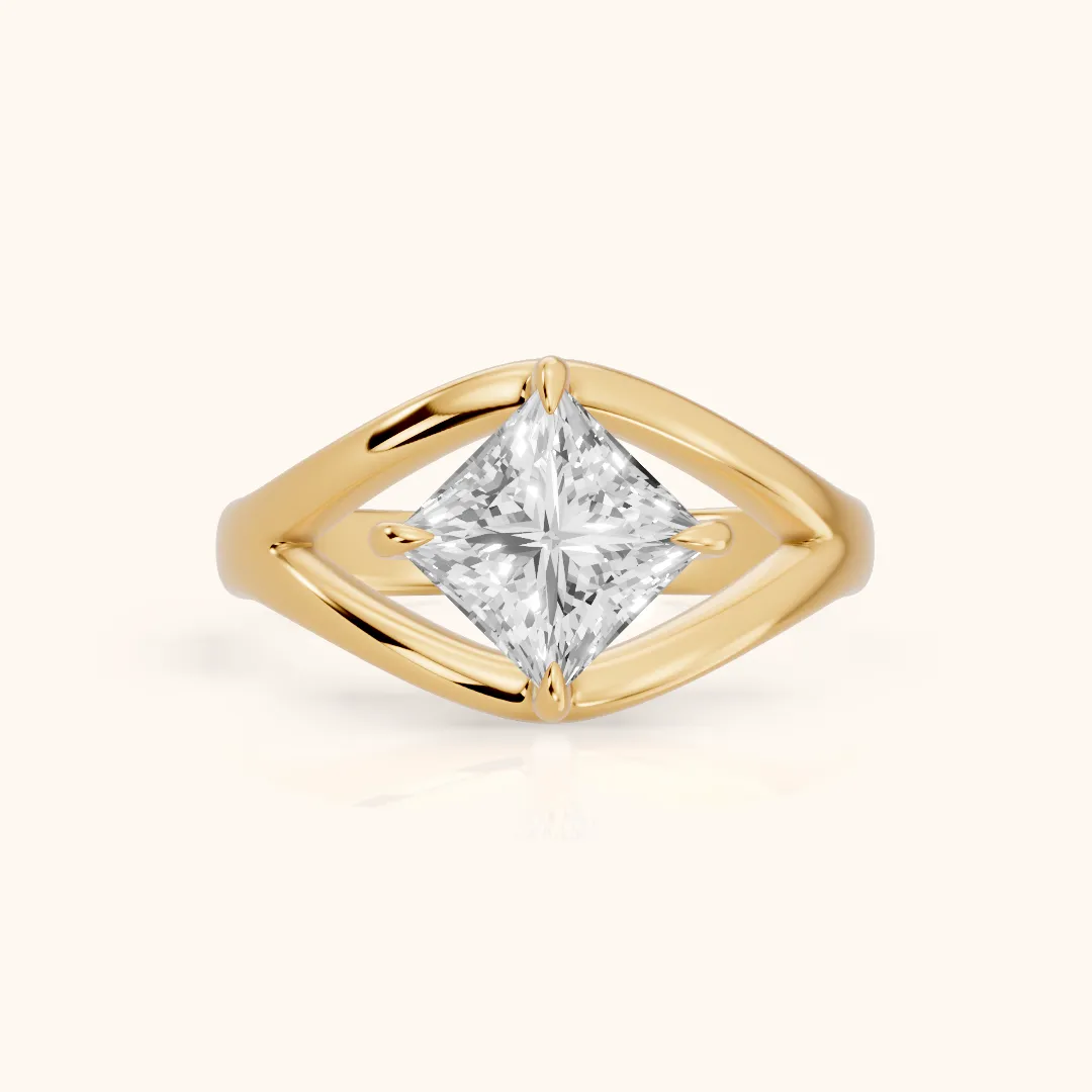 Madeleine Split Shank Princess Diamond Engagement Ring in Yellow Gold — view 2