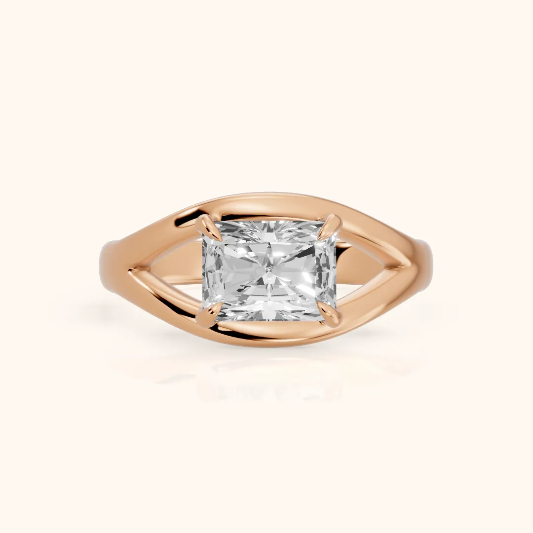Madeleine Split Shank Radiant Diamond Engagement Ring in Rose Gold — view 2