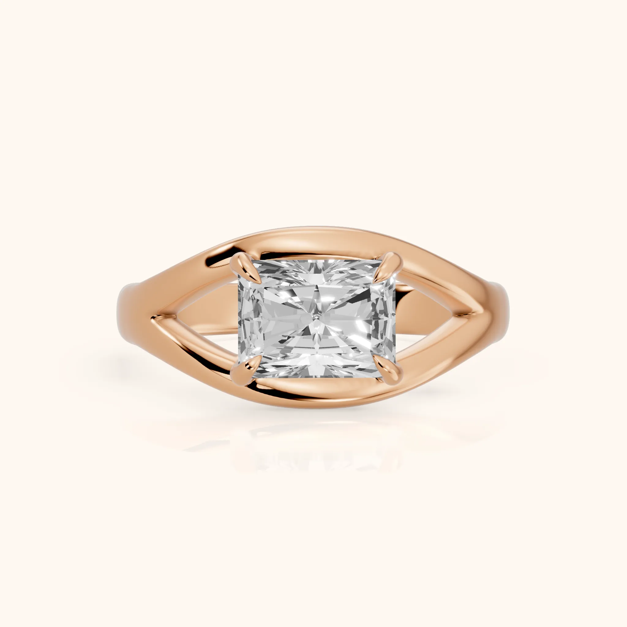 Madeleine Split Shank Radiant Diamond Engagement Ring in Rose Gold — view 1