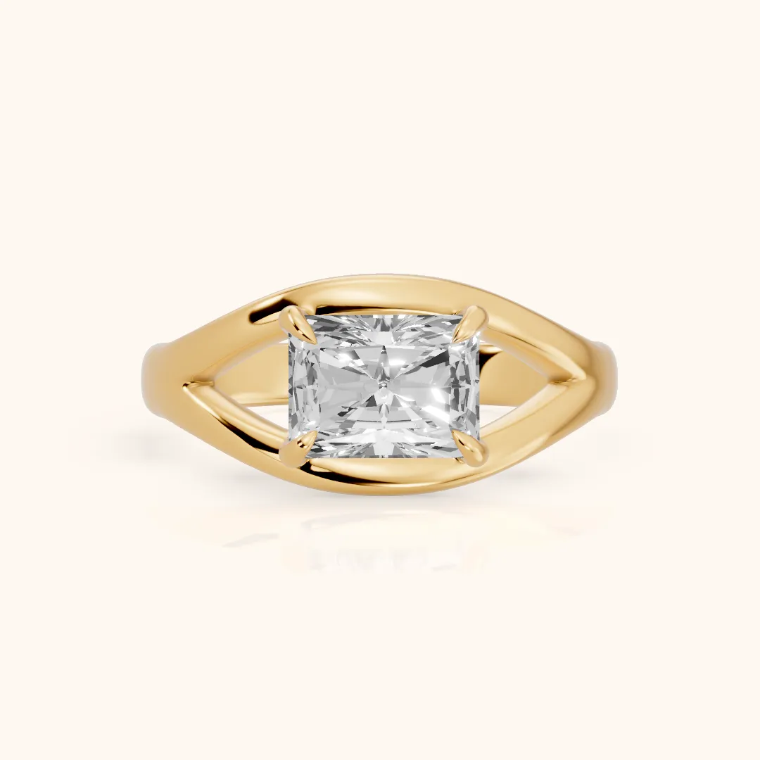 Madeleine Split Shank Radiant Diamond Engagement Ring in Yellow Gold — view 2
