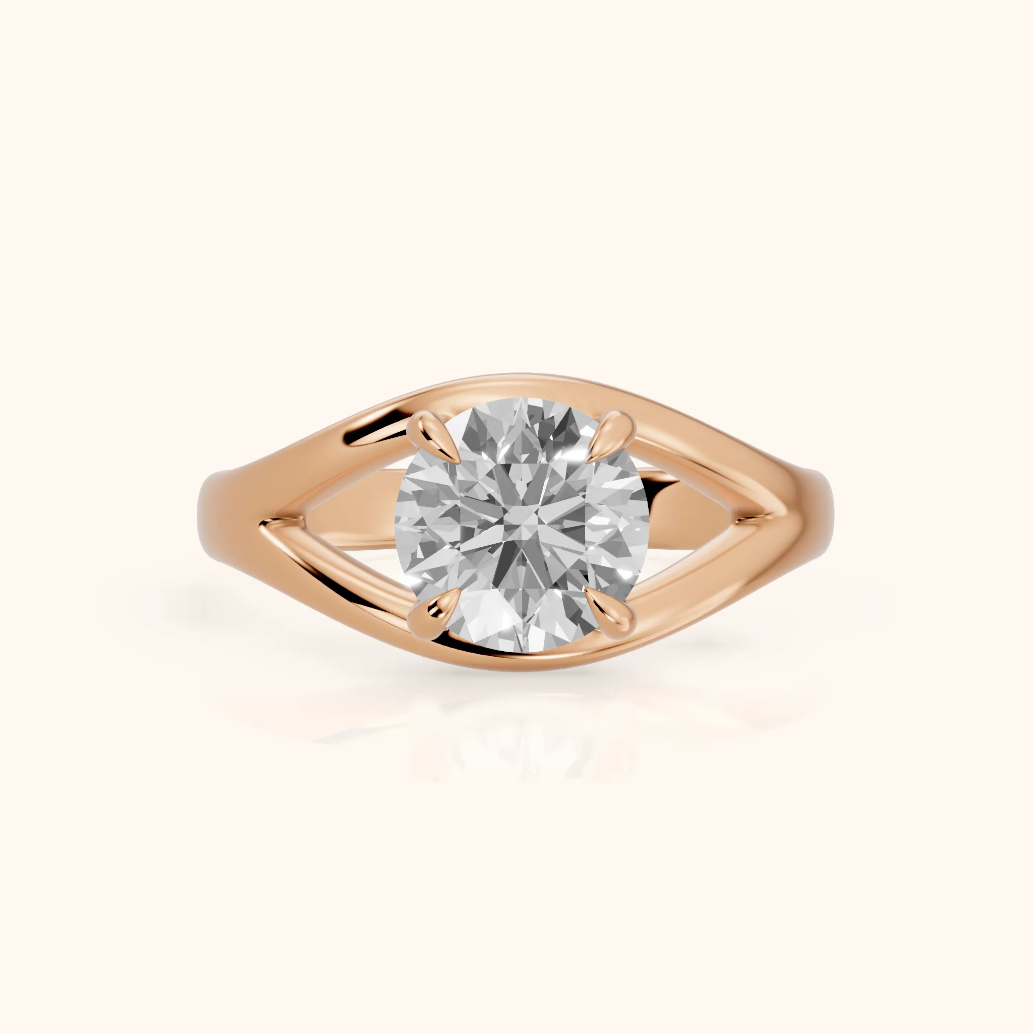 Madeleine Split Shank Round Diamond Engagement Ring in Rose Gold — view 1