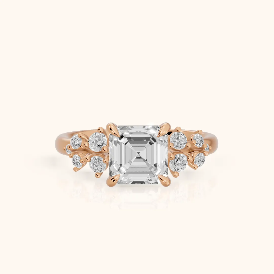 Mirabelle Cluster Asscher Diamond Engagement Ring in Rose Gold — view 2