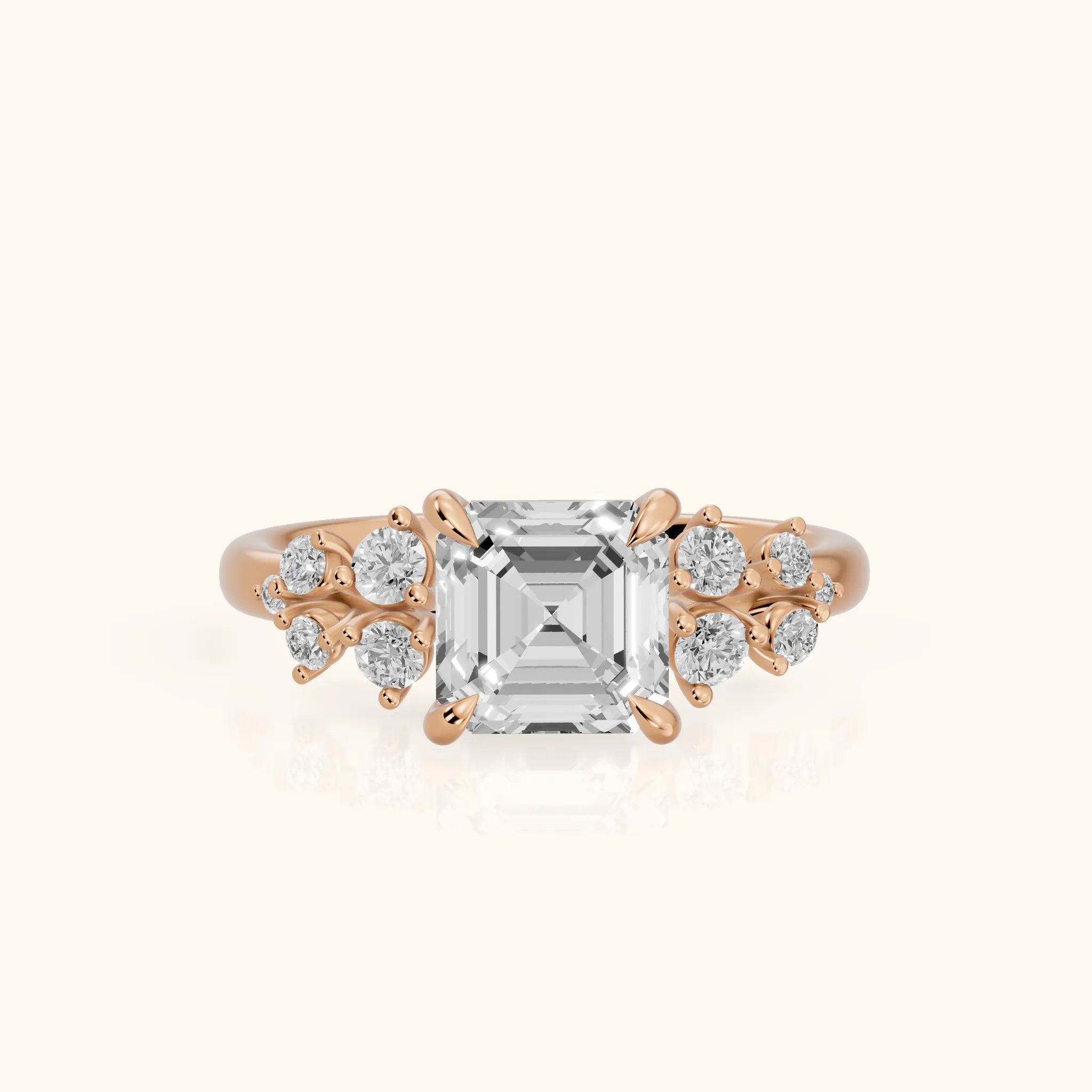 Mirabelle Cluster Asscher Diamond Engagement Ring in Rose Gold — view 1