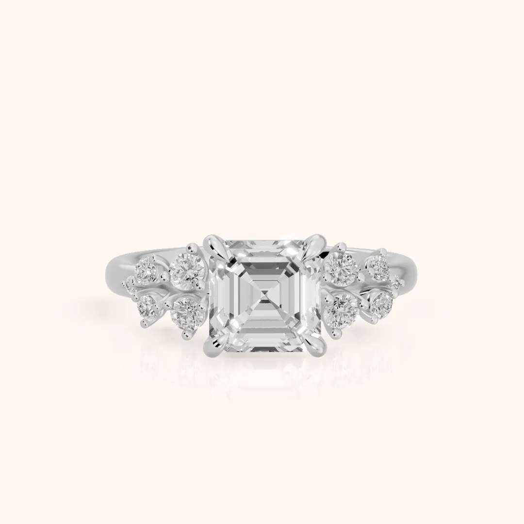 Mirabelle Cluster Asscher Diamond Engagement Ring in Silver — view 2