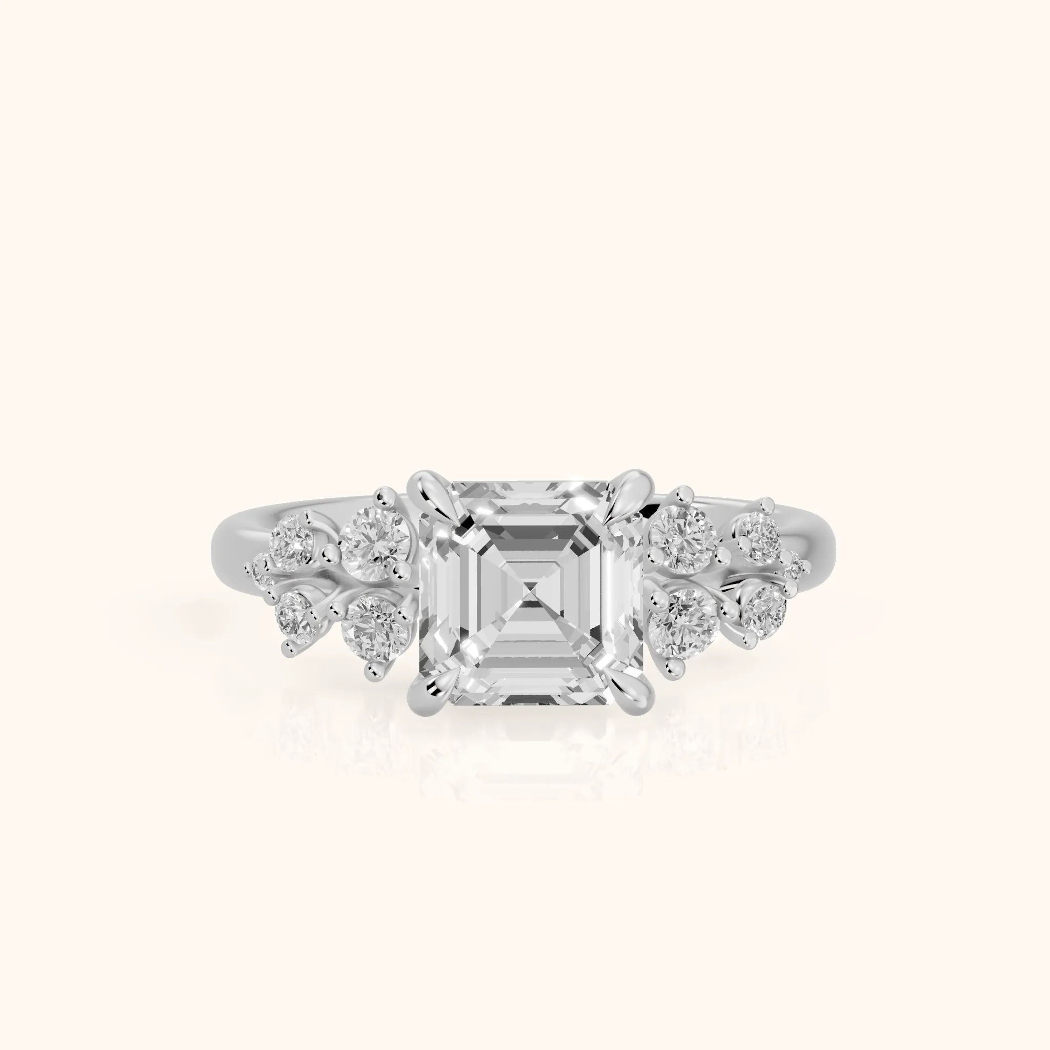 Mirabelle Cluster Asscher Diamond Engagement Ring in Silver — view 1