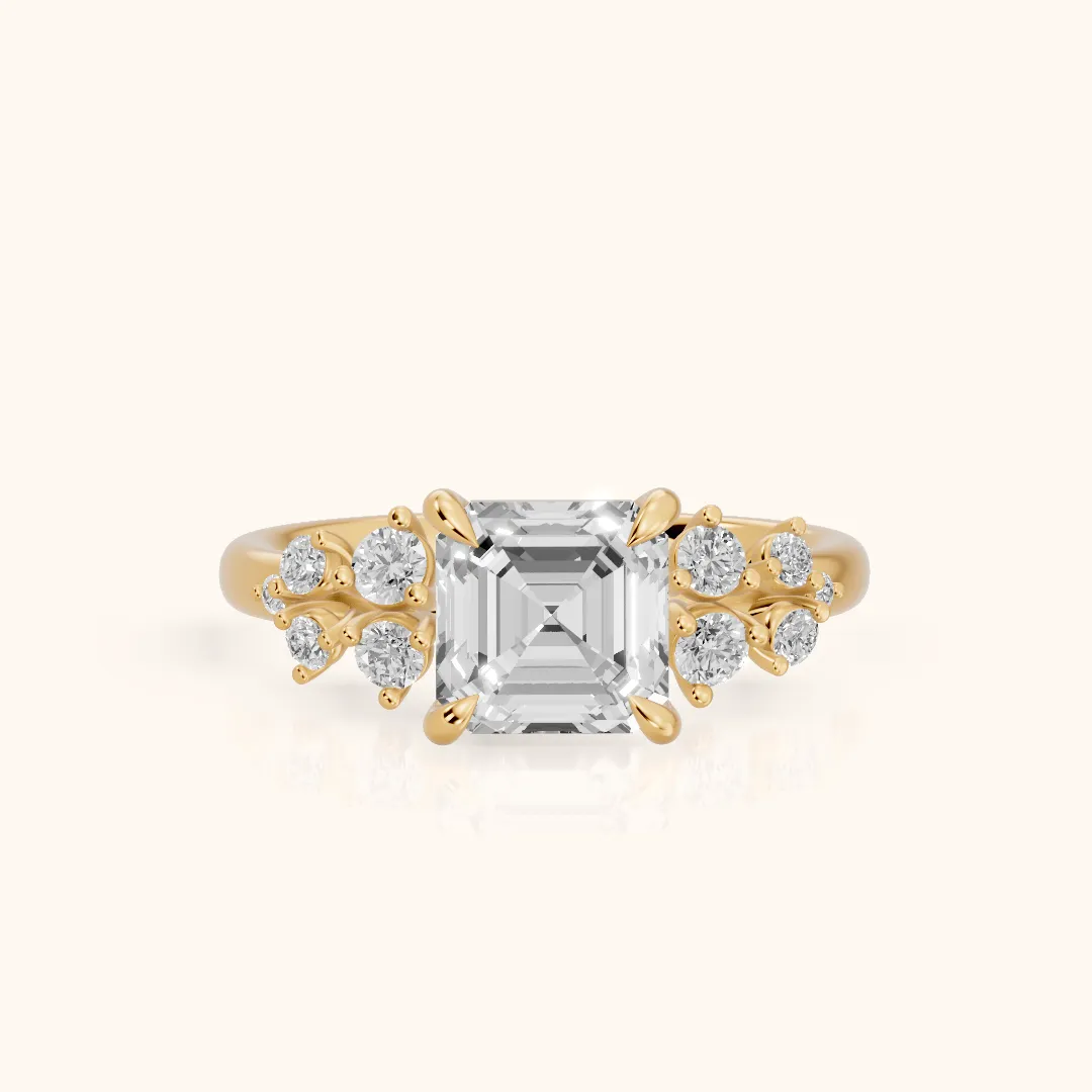 Mirabelle Cluster Asscher Diamond Engagement Ring in Yellow Gold — view 2