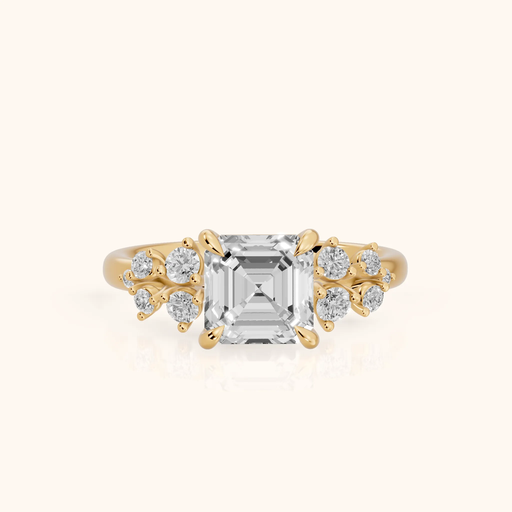 Mirabelle Cluster Asscher Diamond Engagement Ring in Yellow Gold — view 1