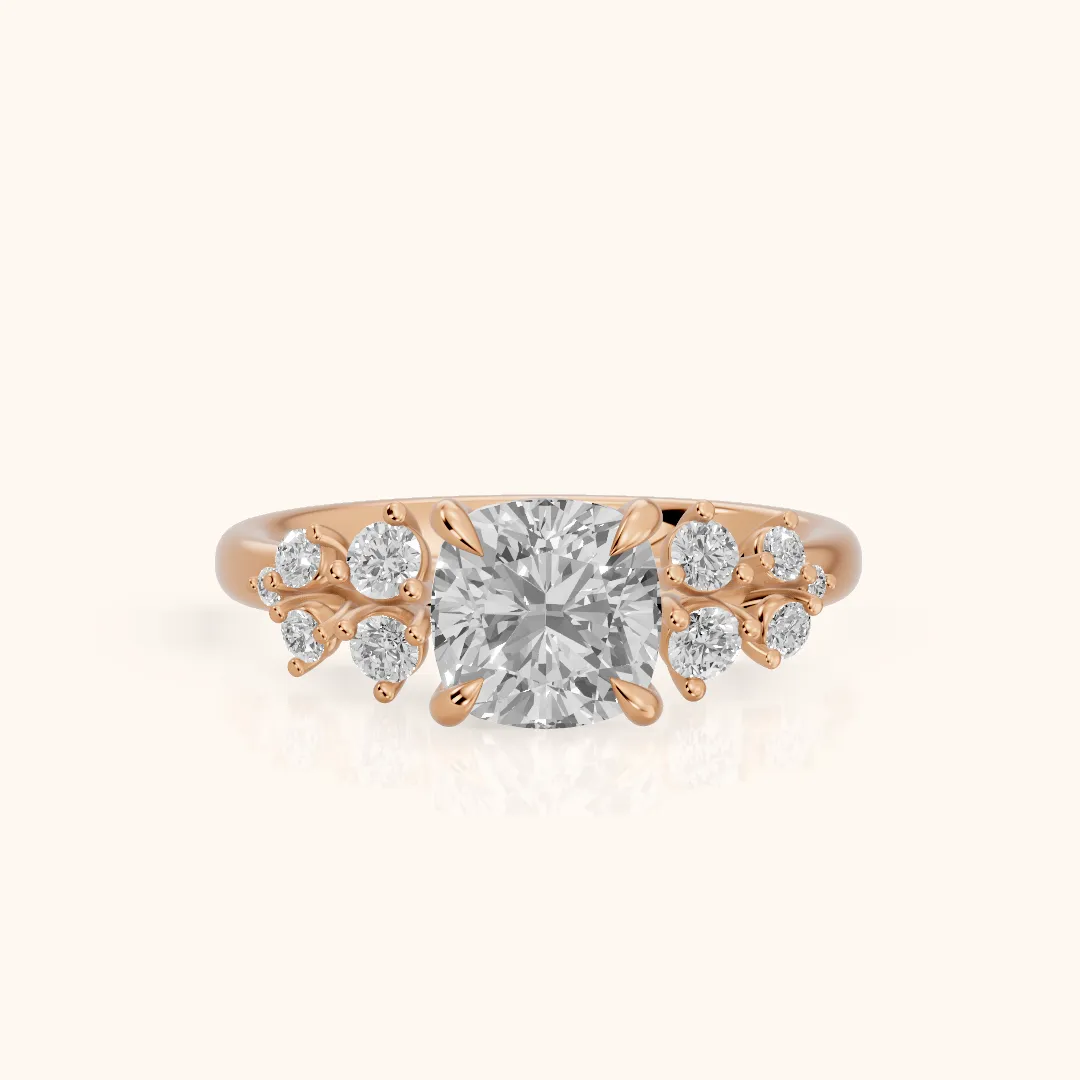 Mirabelle Cluster Cushion Diamond Engagement Ring in Rose Gold — view 2