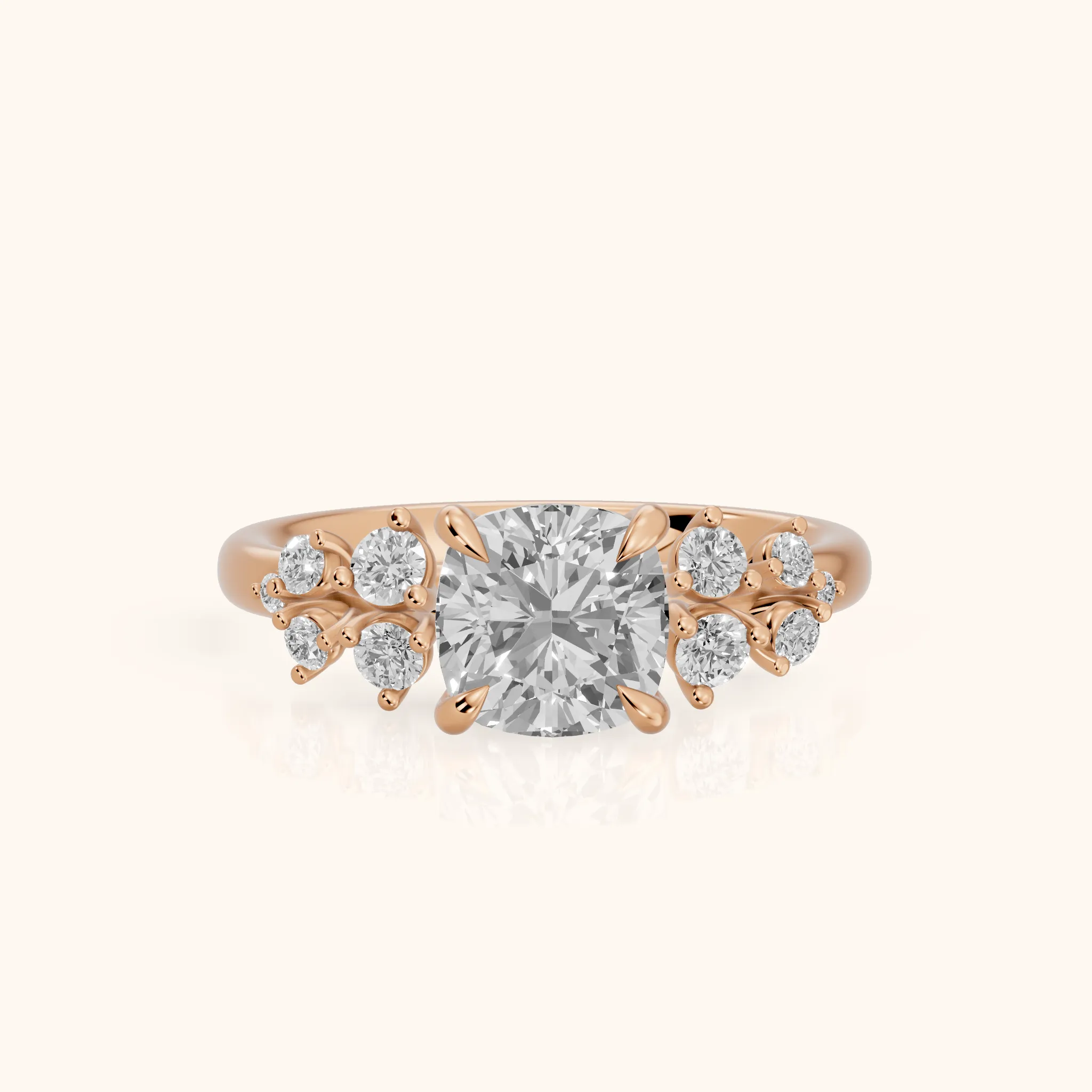 Mirabelle Cluster Cushion Diamond Engagement Ring in Rose Gold — view 1