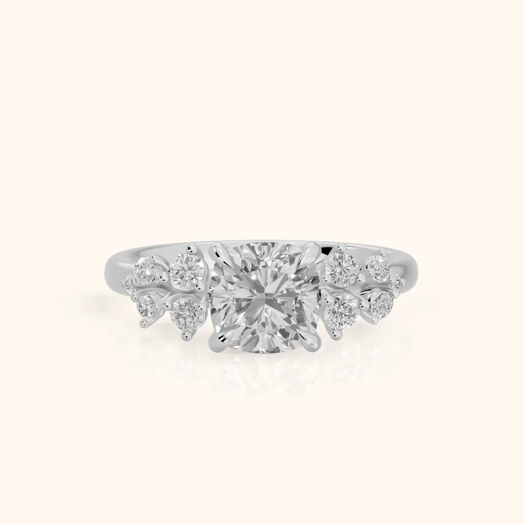 Mirabelle Cluster Cushion Diamond Engagement Ring in Silver — view 2