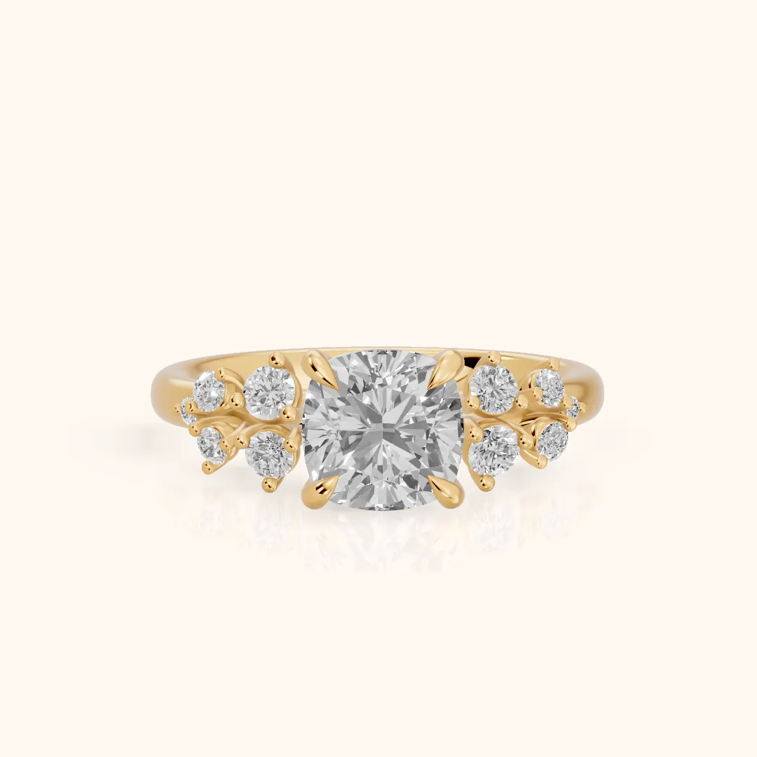 Mirabelle Cluster Cushion Diamond Engagement Ring in Yellow Gold — view 2