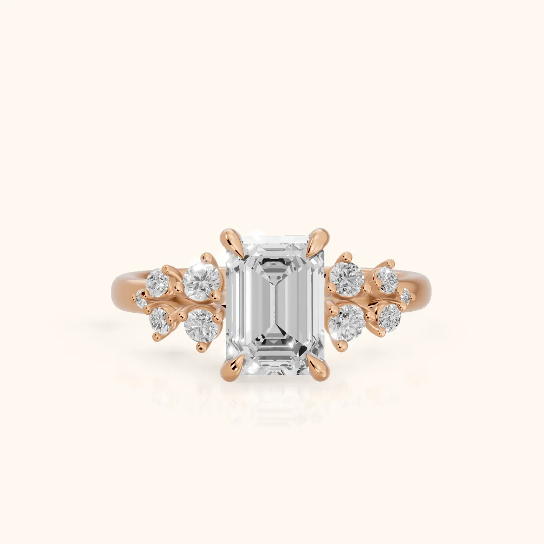 Mirabelle Cluster Emerald Diamond Engagement Ring in Rose Gold — view 2