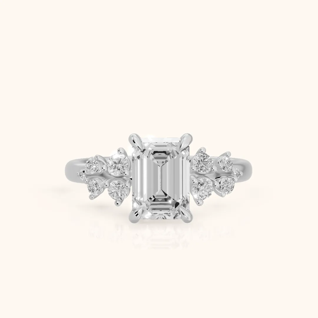 Mirabelle Cluster Emerald Diamond Engagement Ring in Silver — view 2