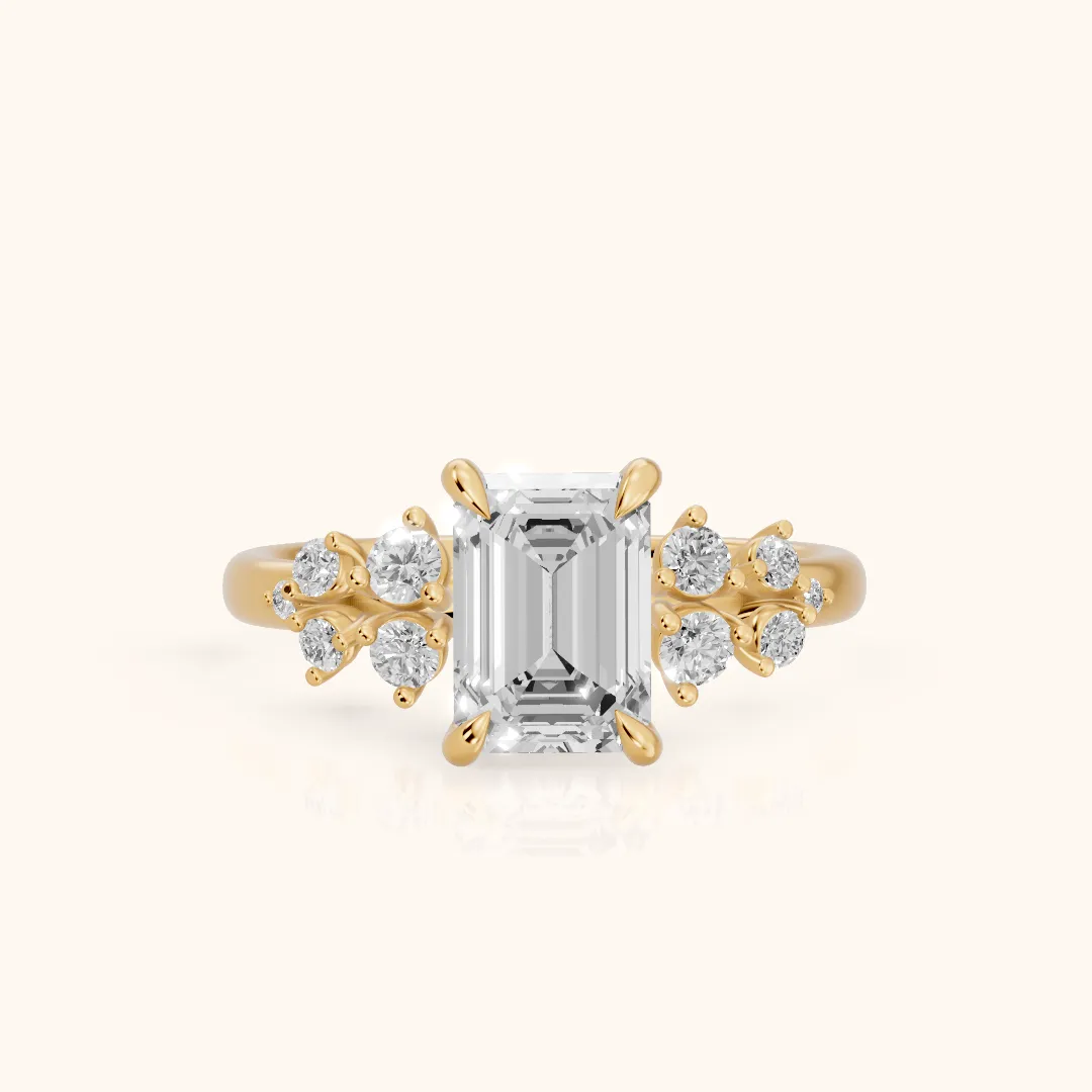 Mirabelle Cluster Emerald Diamond Engagement Ring in Yellow Gold — view 2