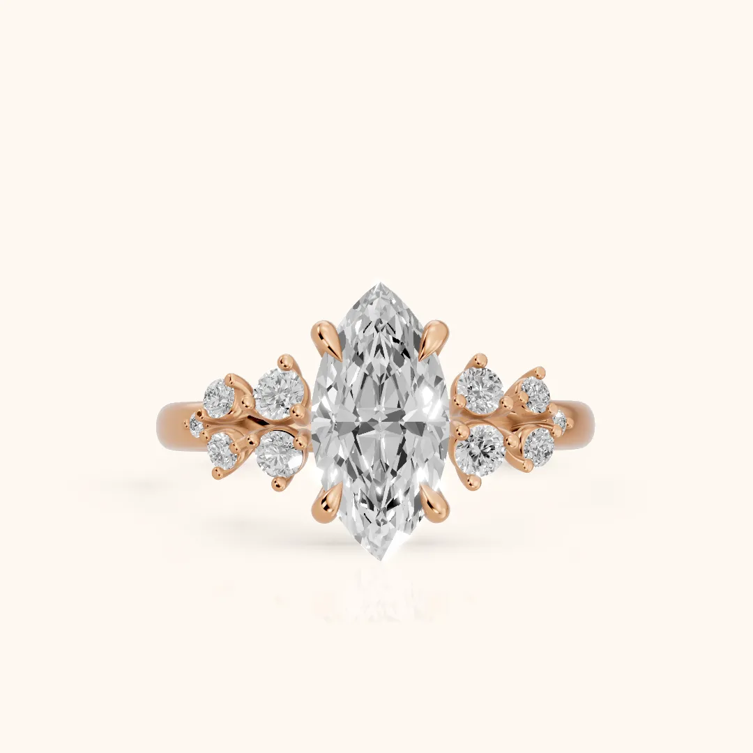 Mirabelle Cluster Marquise Diamond Engagement Ring in Rose Gold — view 2