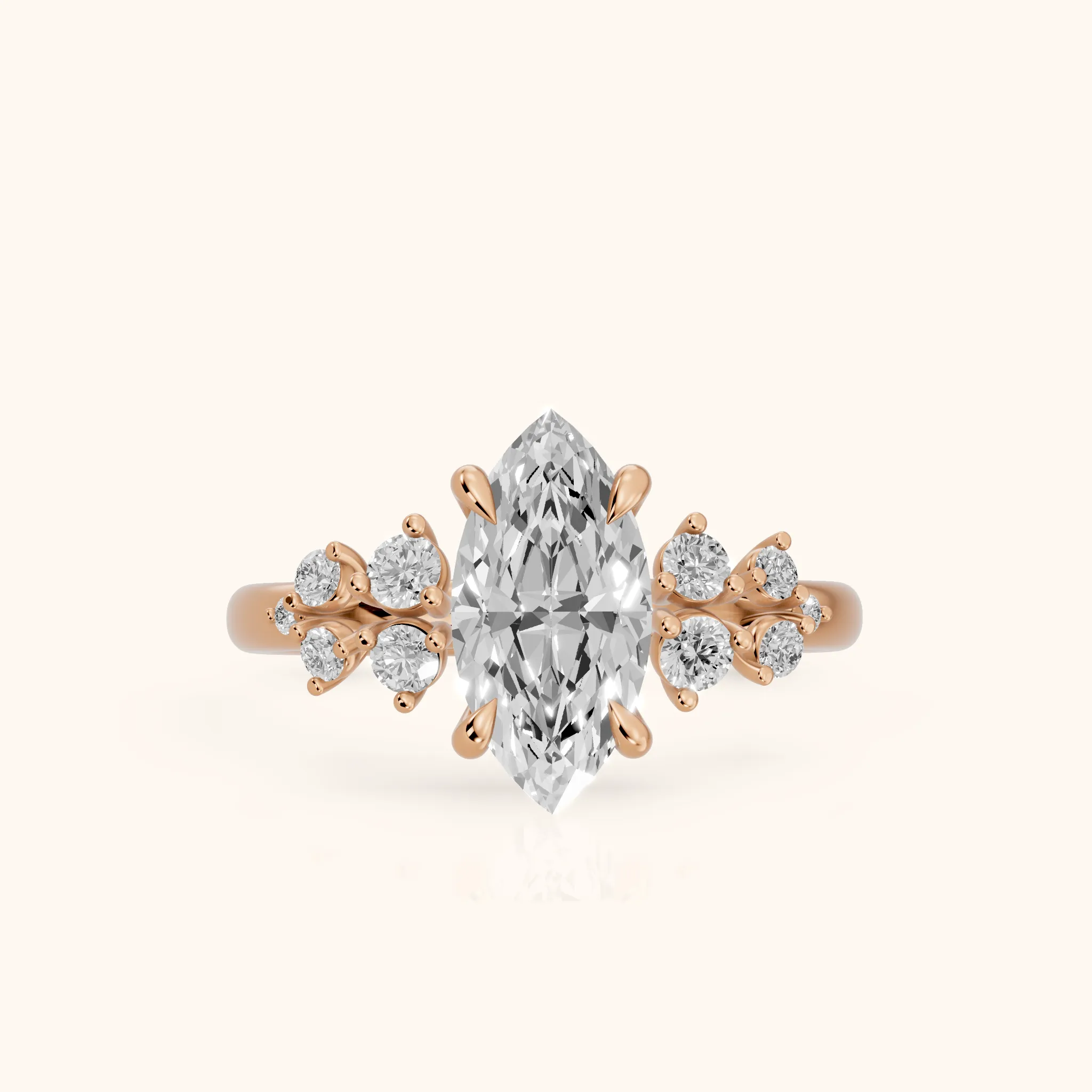 Mirabelle Cluster Marquise Diamond Engagement Ring in Rose Gold — view 1