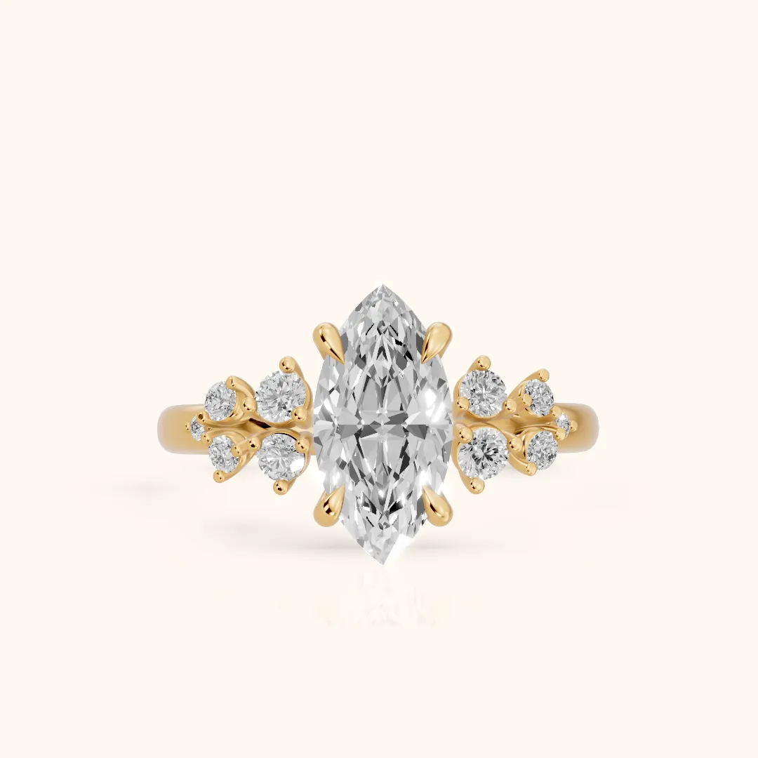 Mirabelle Cluster Marquise Diamond Engagement Ring in Yellow Gold — view 2