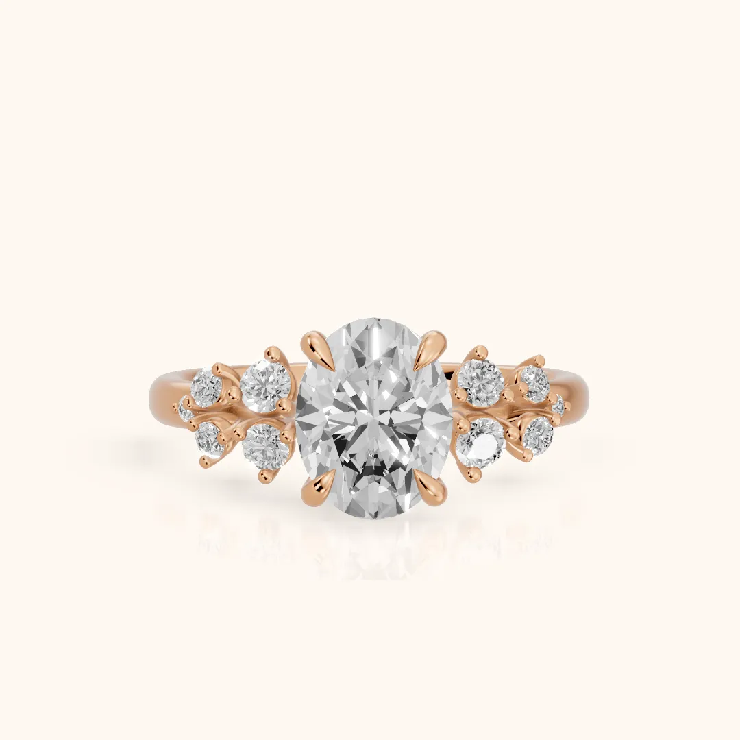 Mirabelle Cluster Oval Diamond Engagement Ring in Rose Gold — view 2