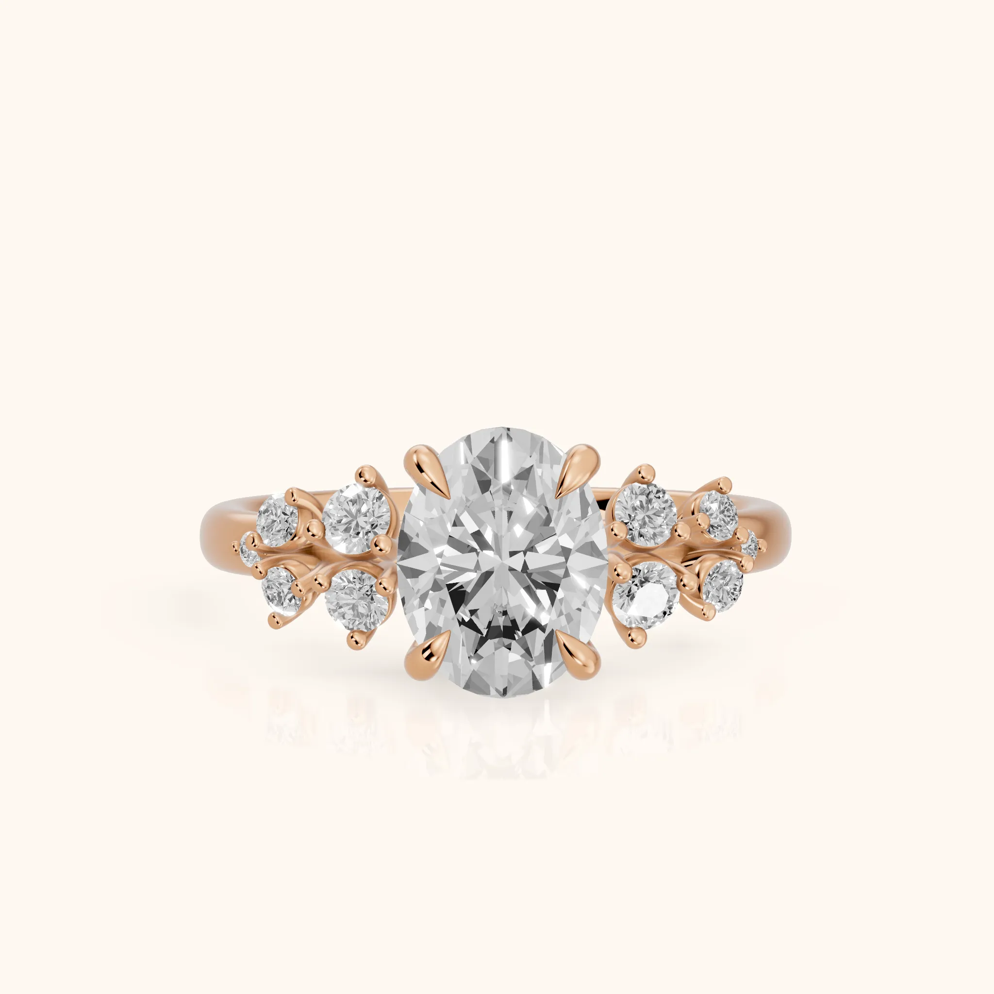Mirabelle Cluster Oval Diamond Engagement Ring in Rose Gold — view 1