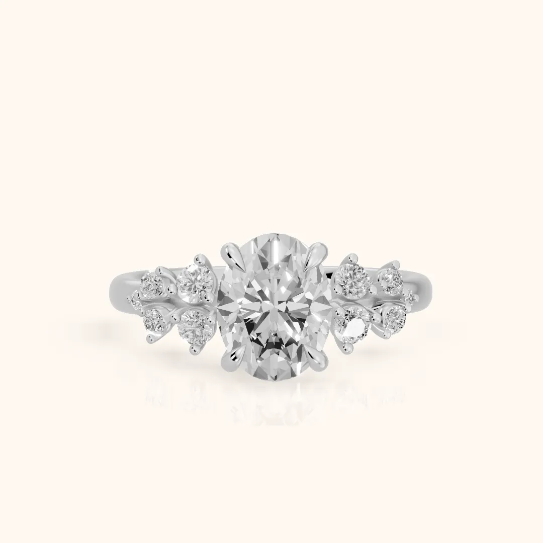 Mirabelle Cluster Oval Diamond Engagement Ring in Silver — view 2