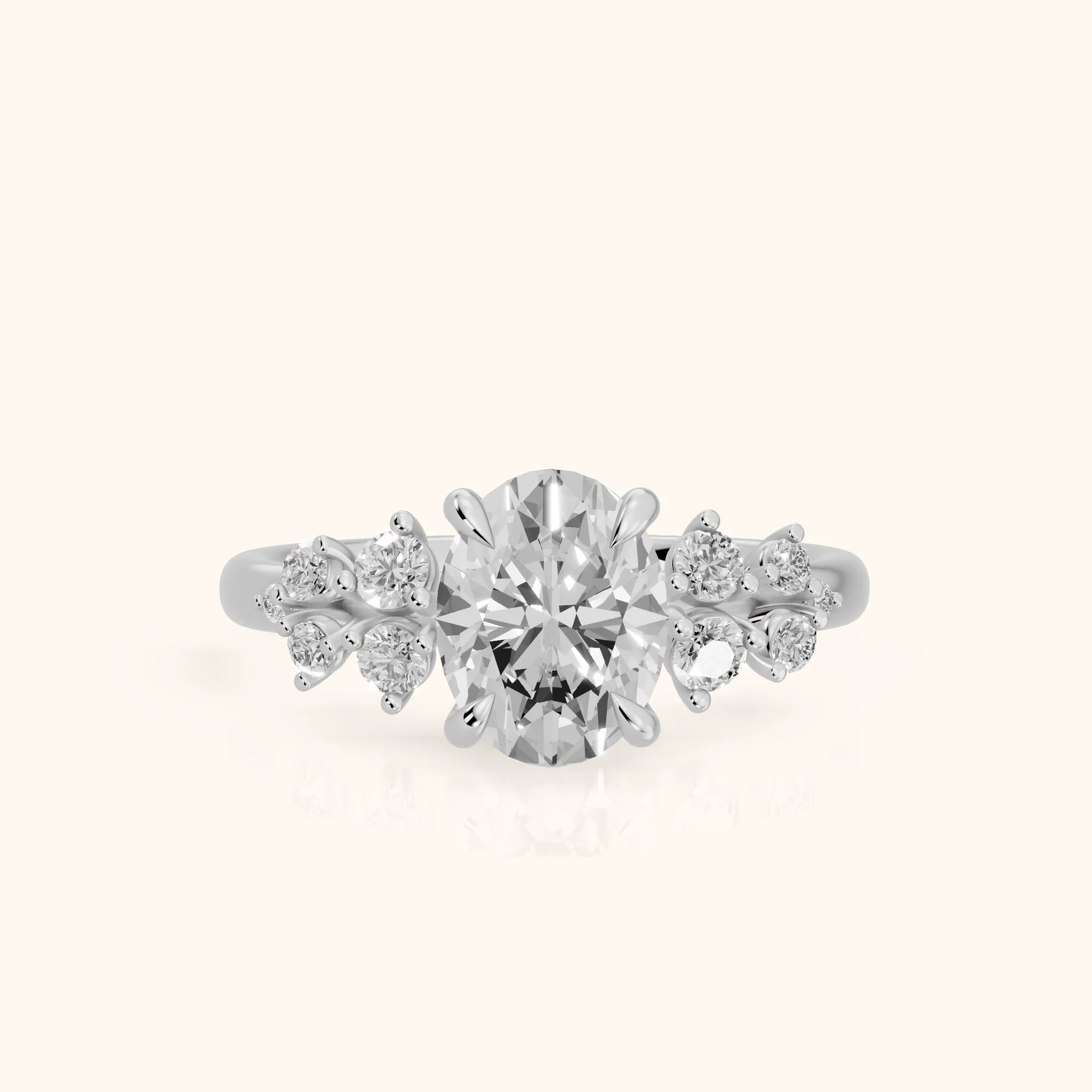 Mirabelle Cluster Oval Diamond Engagement Ring in Silver — view 1