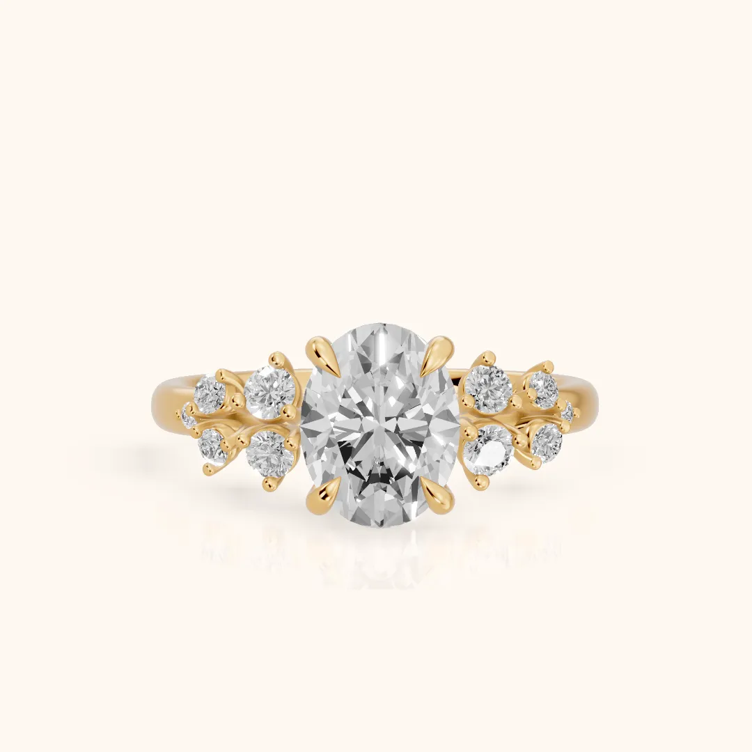 Mirabelle Cluster Oval Diamond Engagement Ring in Yellow Gold — view 2