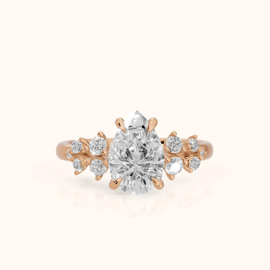 Mirabelle Cluster Pear Diamond Engagement Ring in Rose Gold — view 2