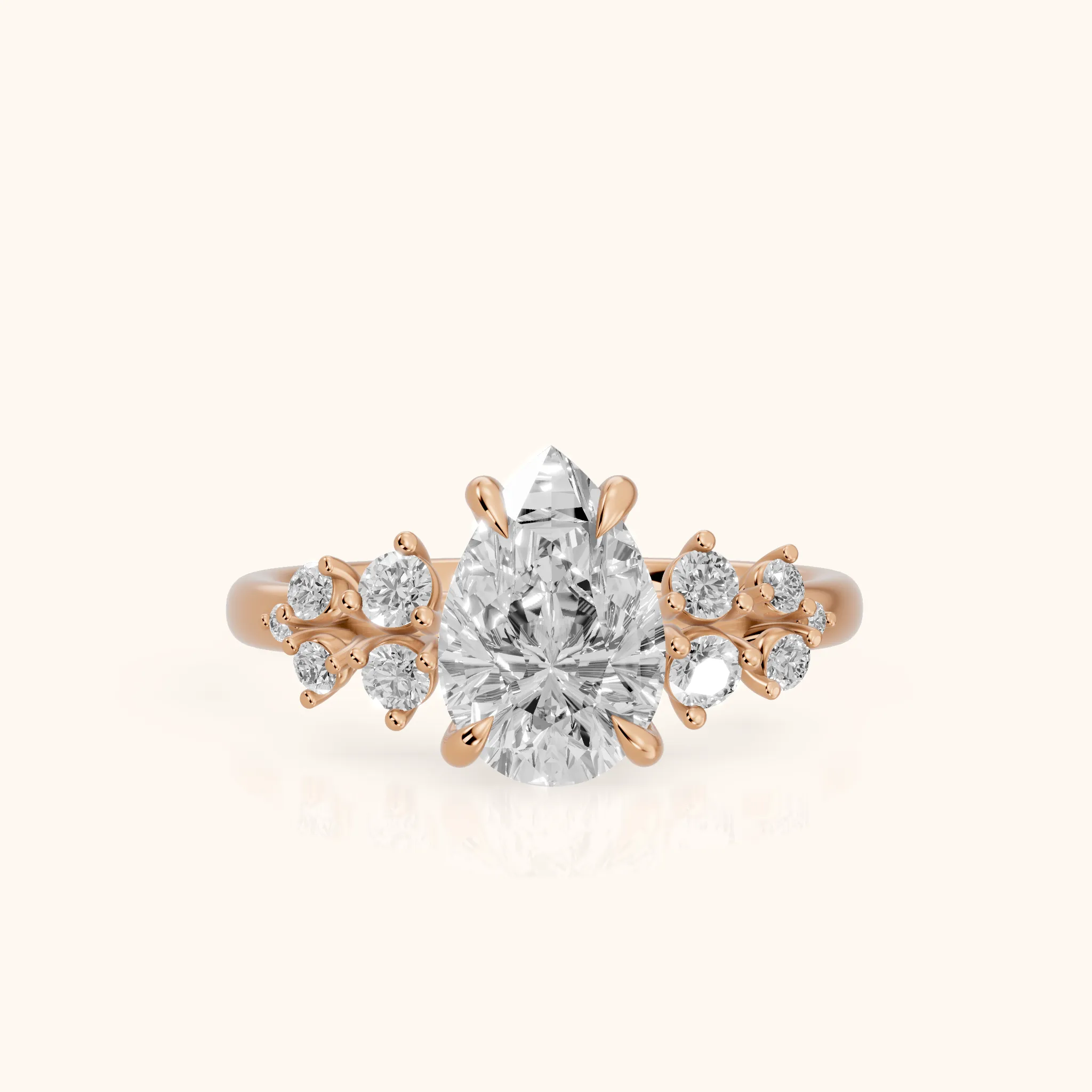 Mirabelle Cluster Pear Diamond Engagement Ring in Rose Gold — view 1