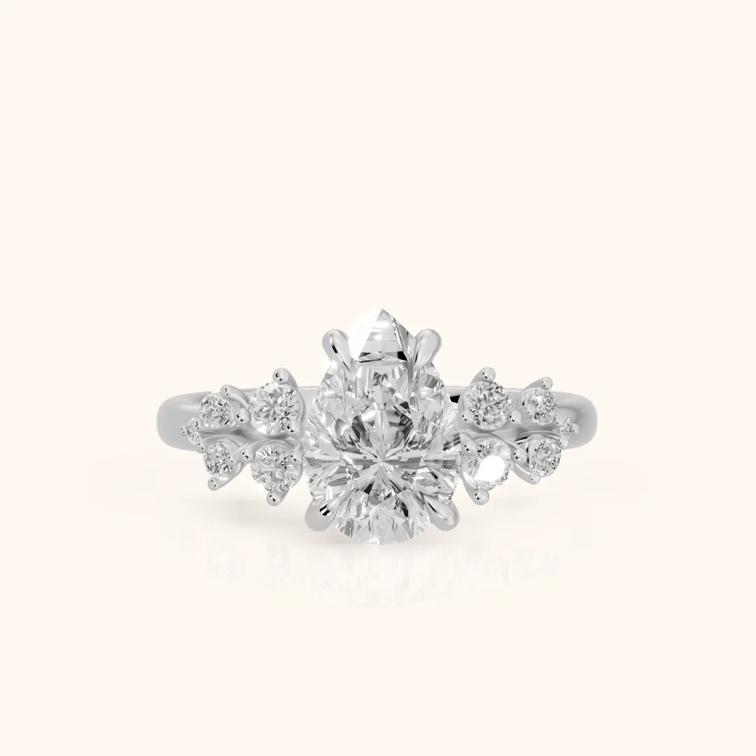 Mirabelle Cluster Pear Diamond Engagement Ring in Silver — view 2