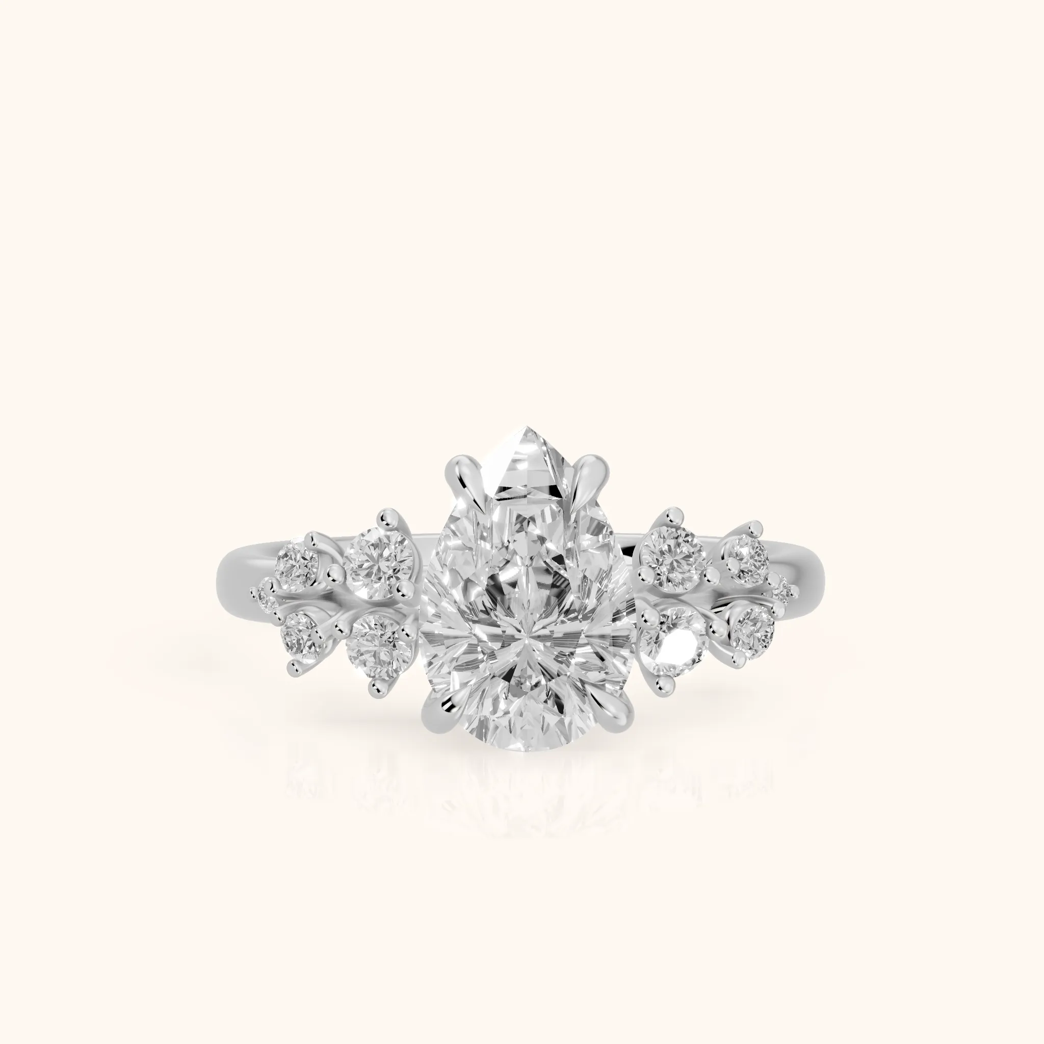 Mirabelle Cluster Pear Diamond Engagement Ring in Silver — view 1