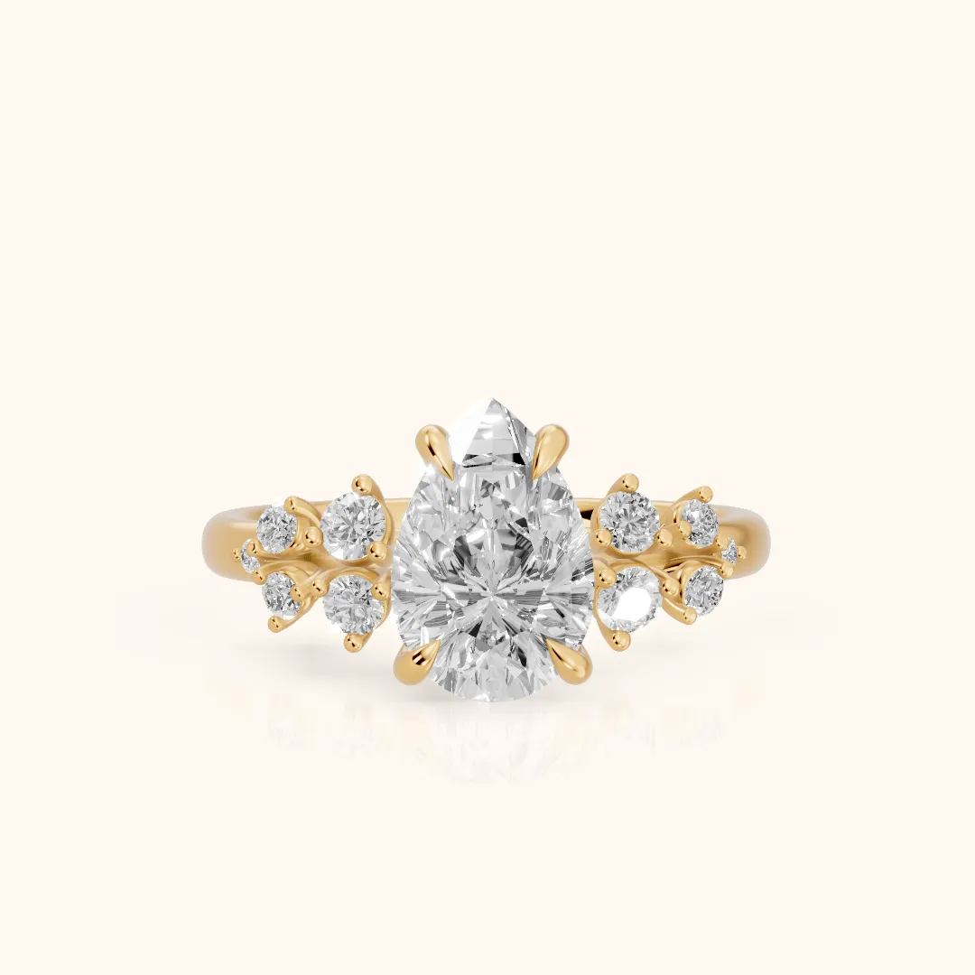 Mirabelle Cluster Pear Diamond Engagement Ring in Yellow Gold — view 2