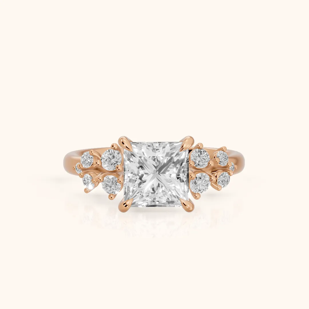 Mirabelle Cluster Princess Diamond Engagement Ring in Rose Gold — view 2